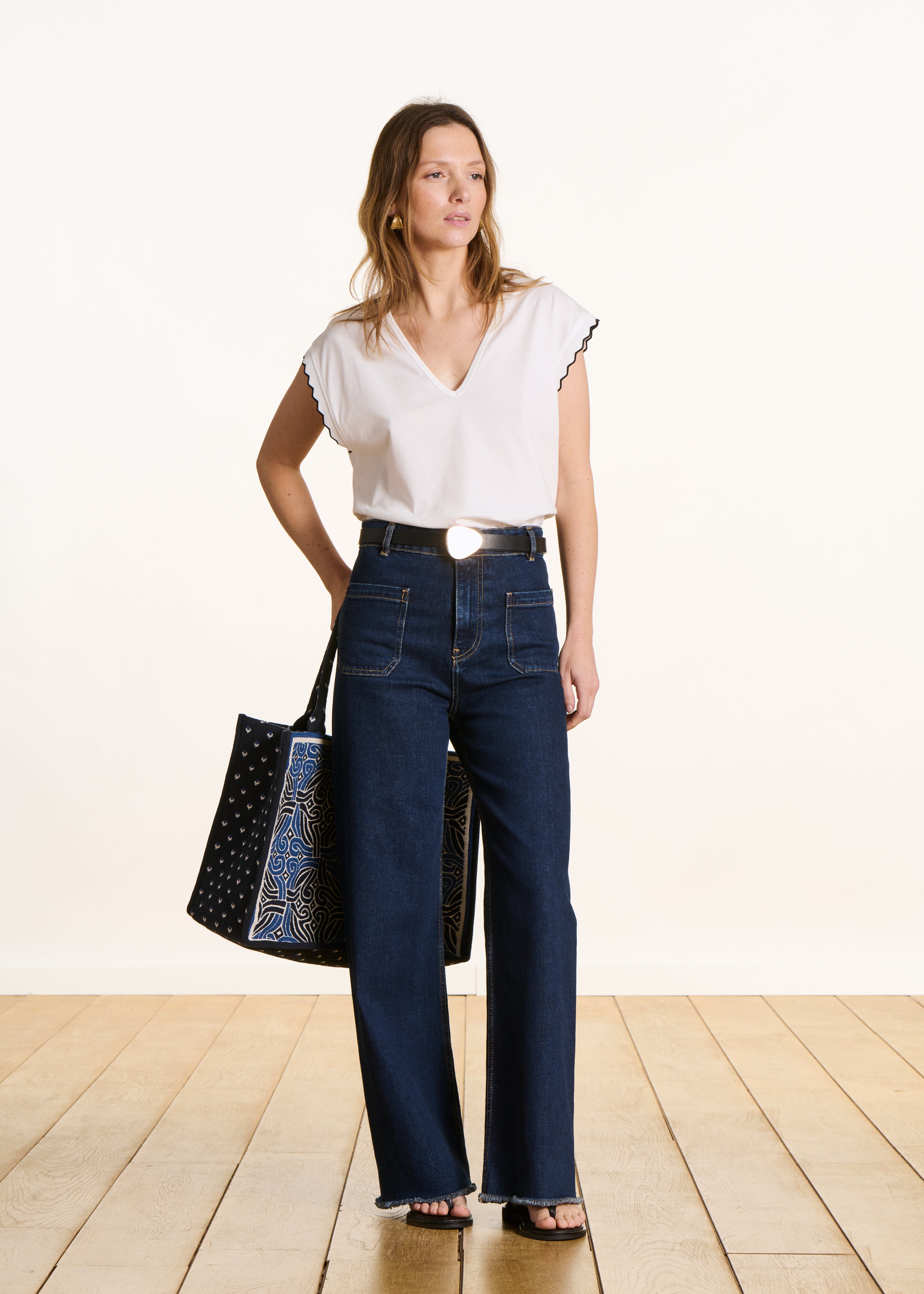 Hoch geschnittene Flare-Jeans aus Bio-Baumwolle