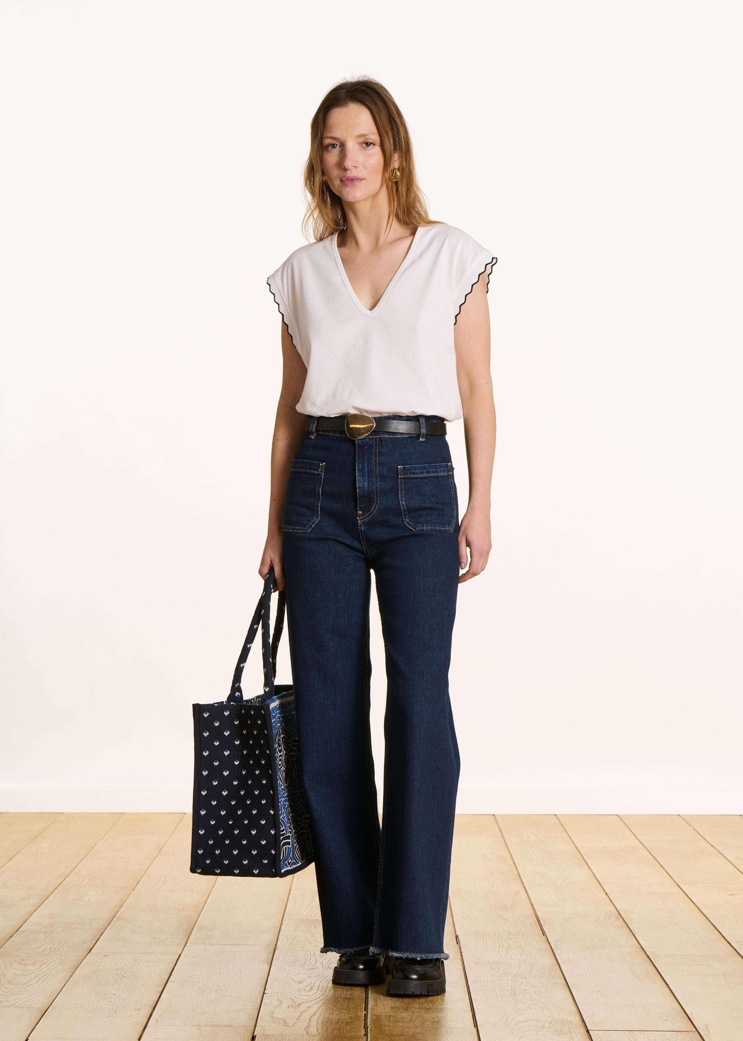 Jean flare brut taille haute en coton biologique