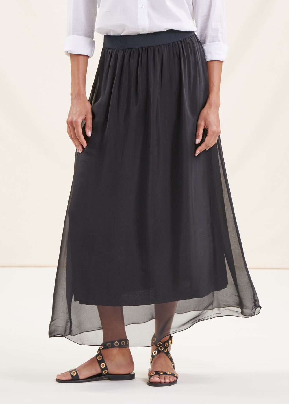 Lange zwarte voile rok met elastische taille