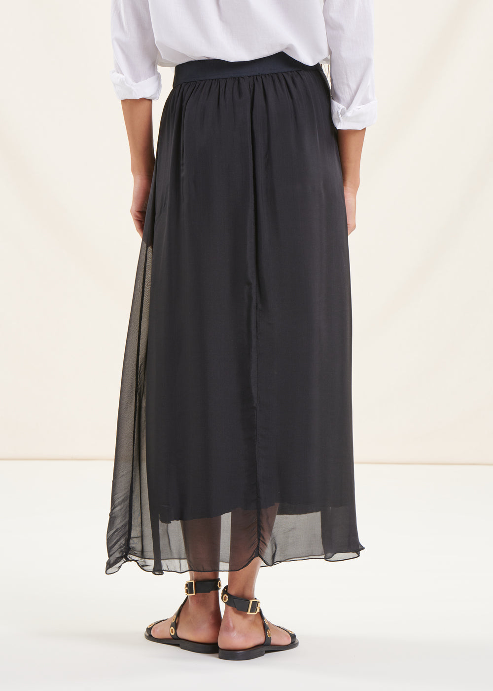 Lange zwarte voile rok met elastische taille