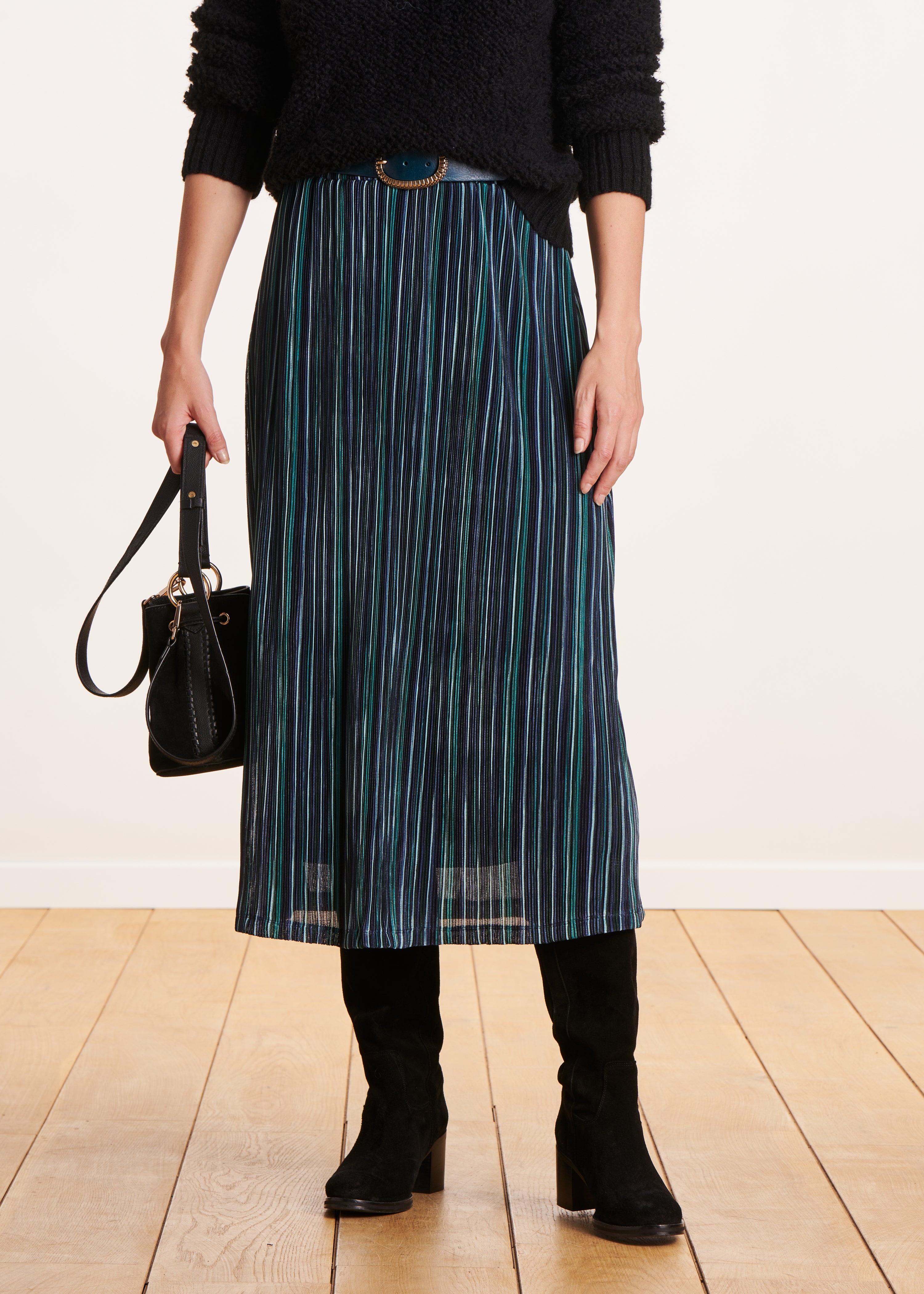 Blue striped midi skirt