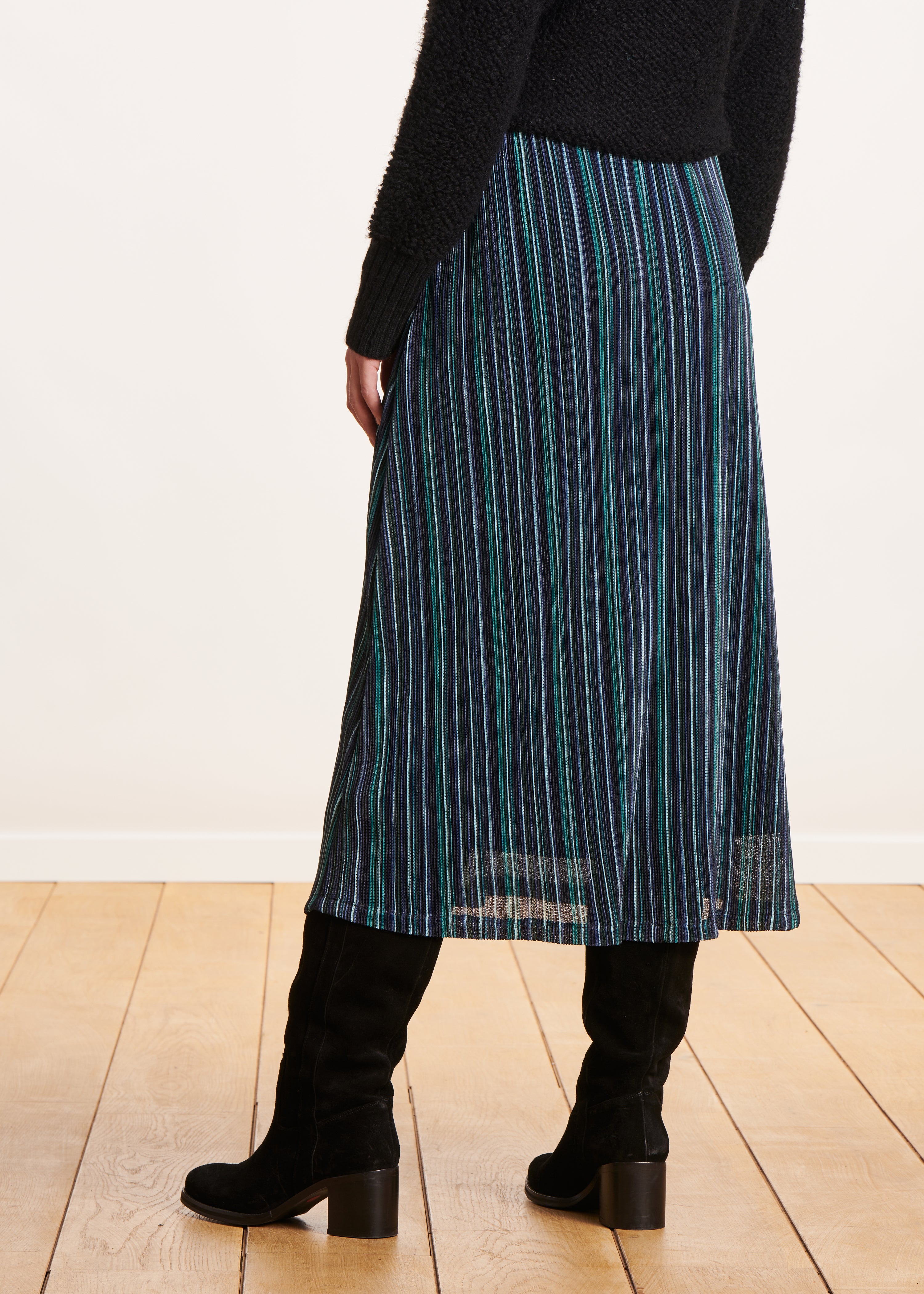 Blue striped midi skirt