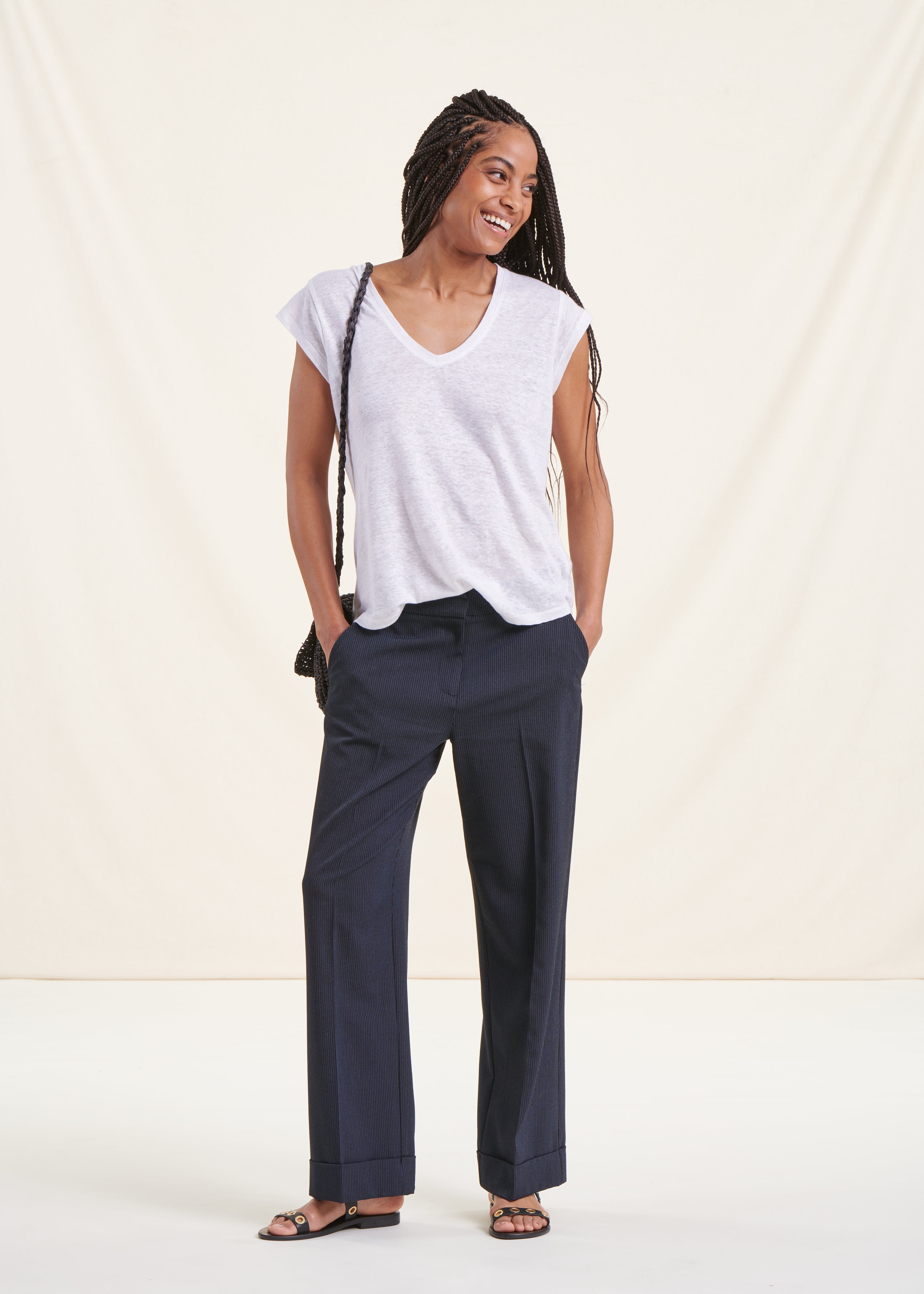 Navy blue straight 7/8 pants