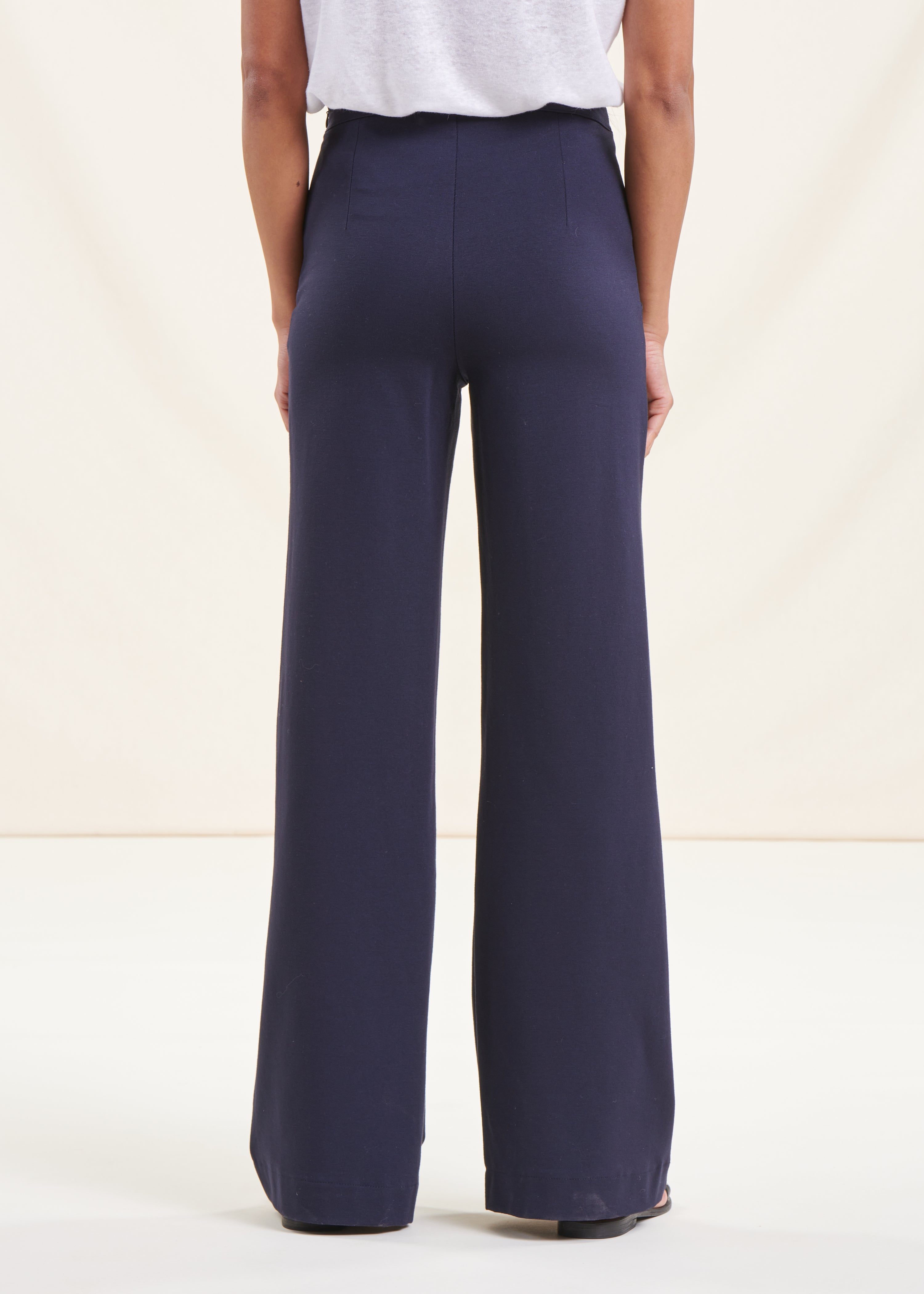 Dark blue high-waisted jersey trousers