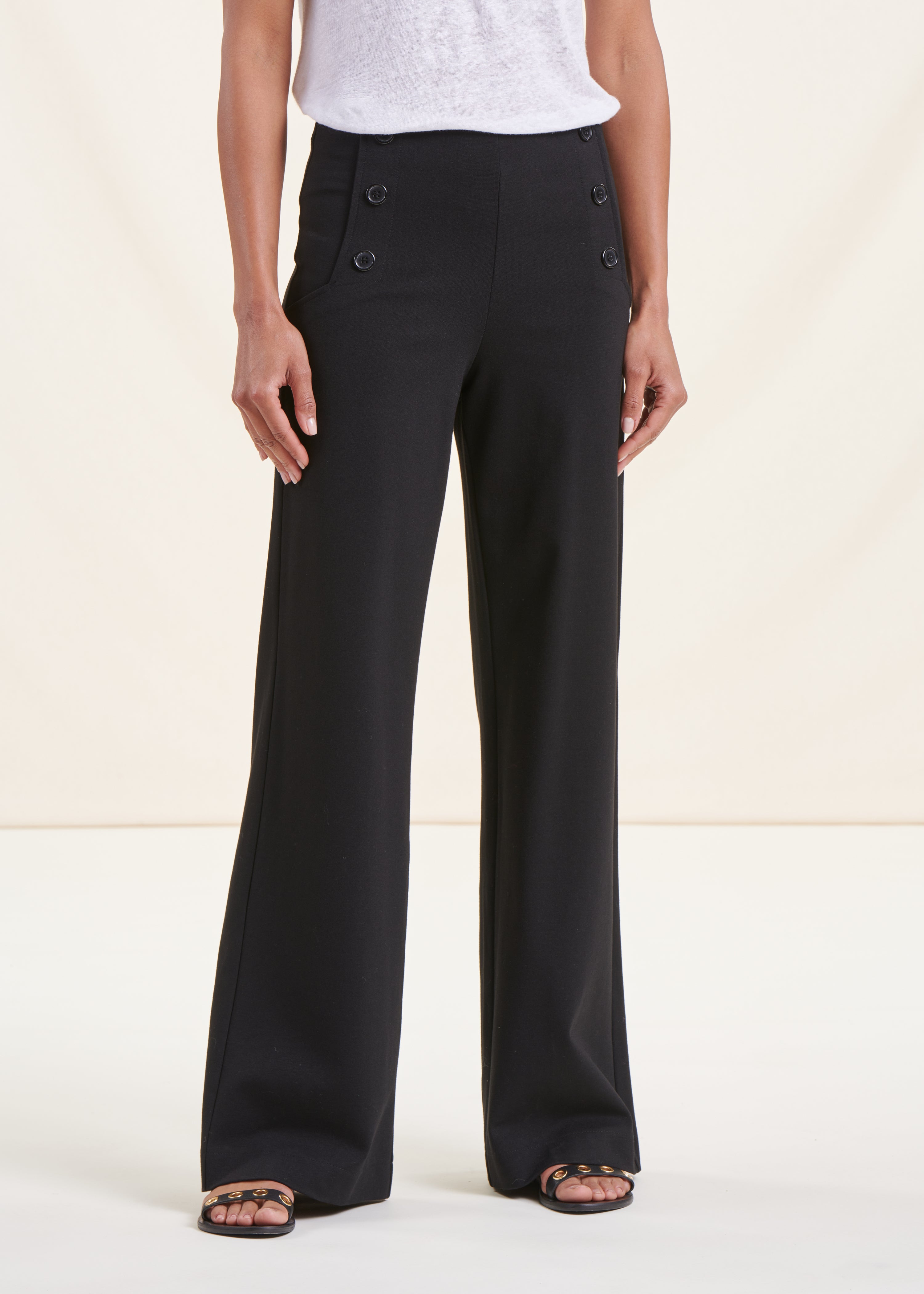 black high-waisted jersey trousers