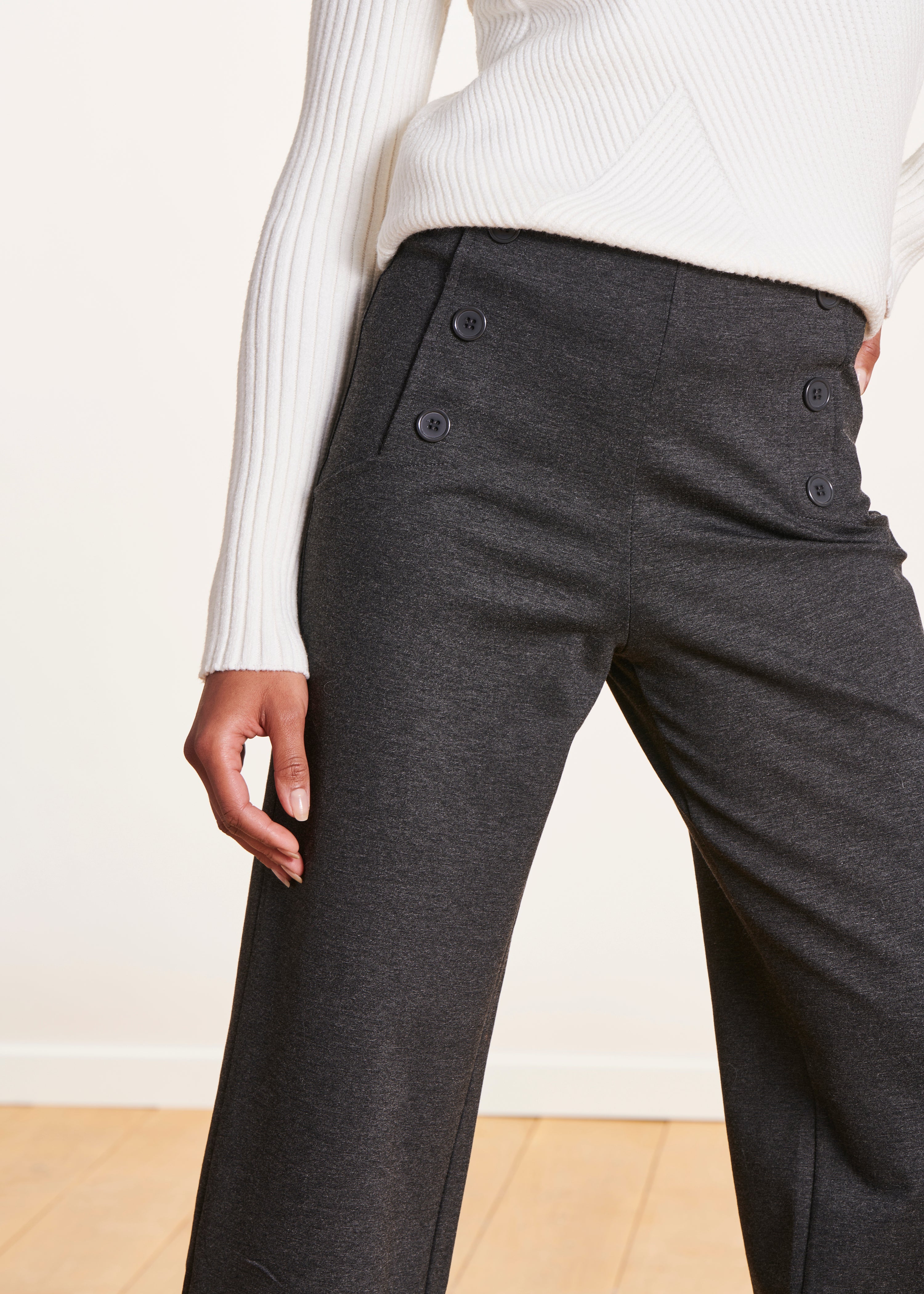 Dark grey high-waisted jersey trousers