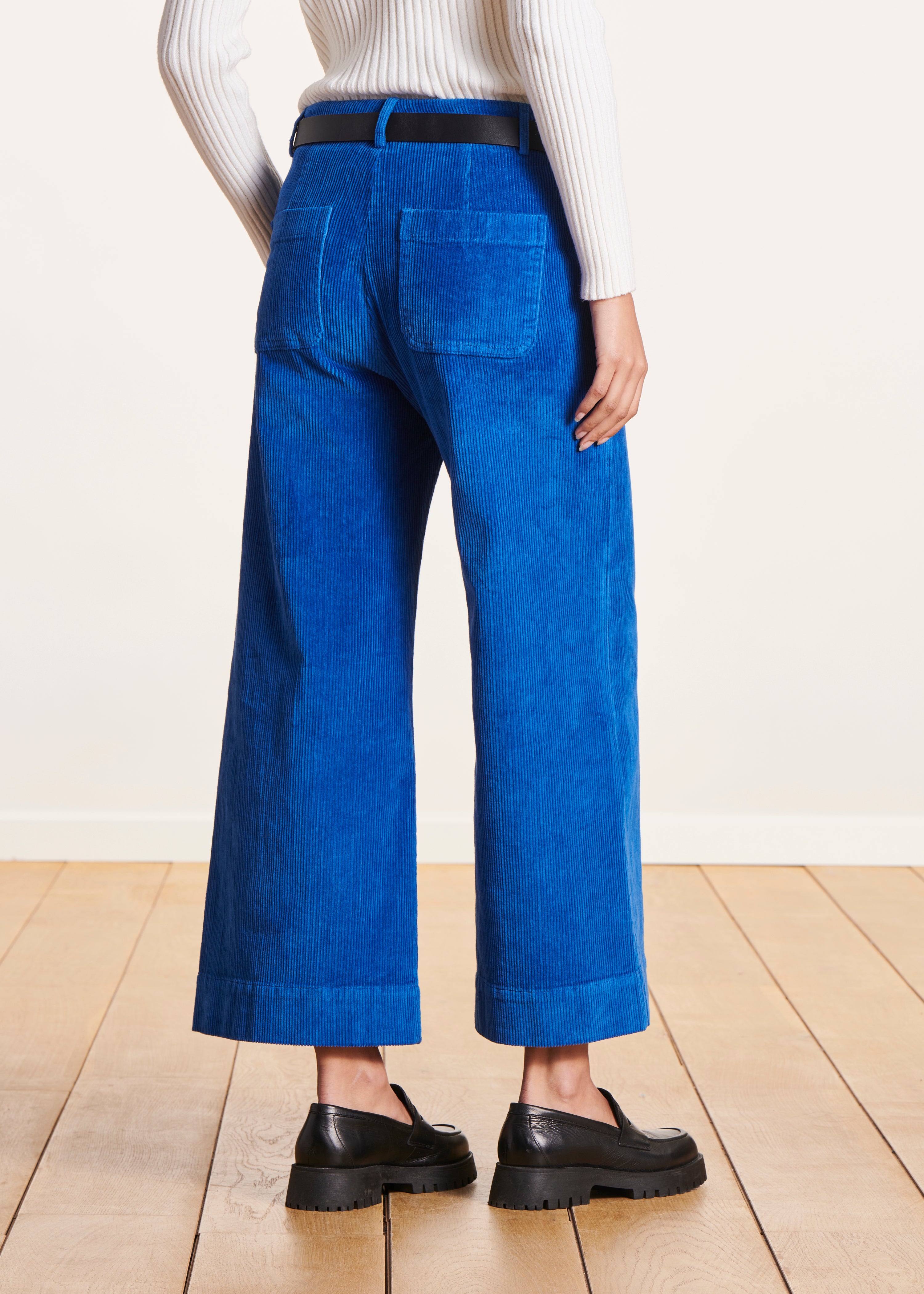 Wide 7/8 royal blue corduroy pants