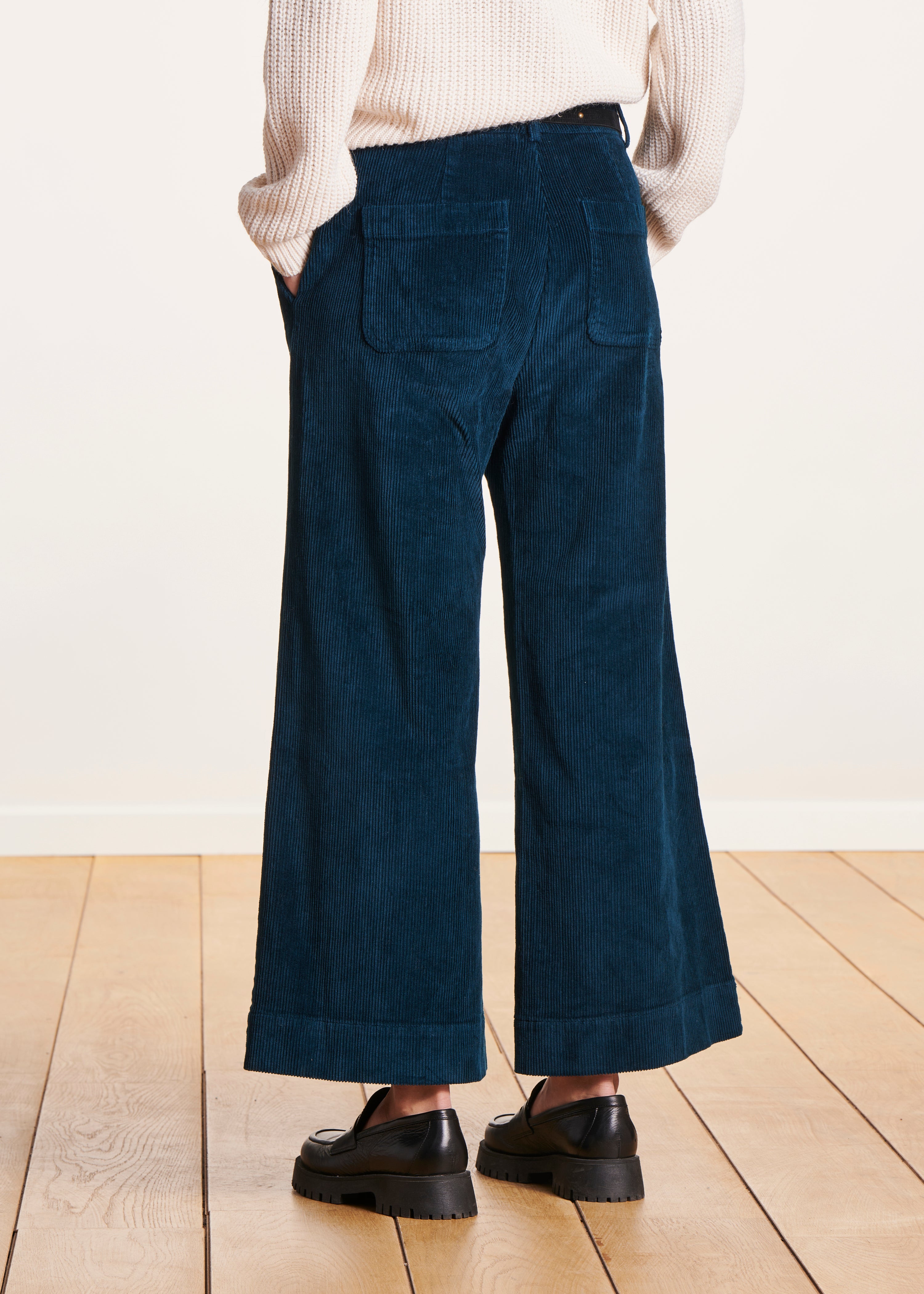 Petrol blue wide 7/8 corduroy pants