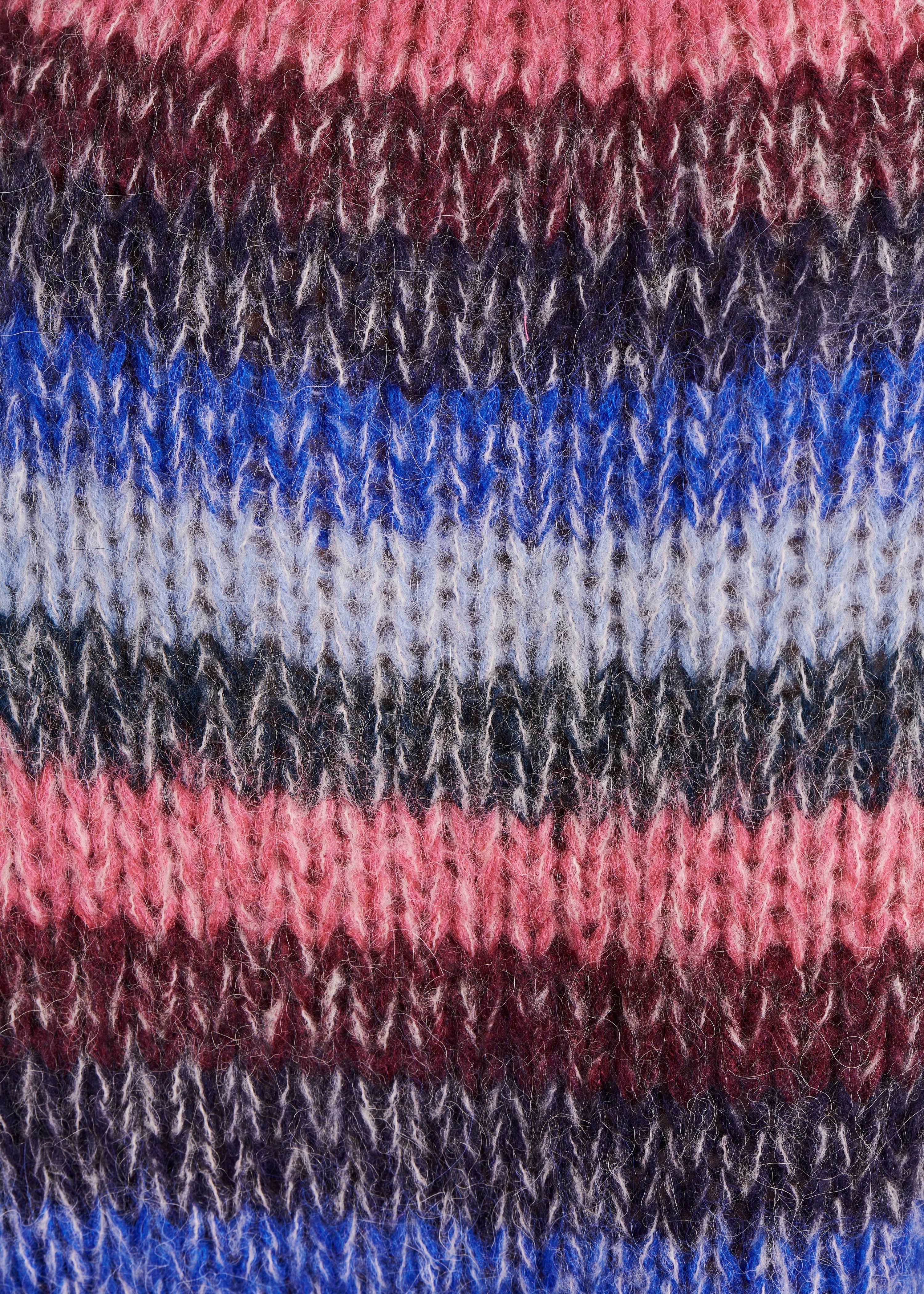 Loose blue and pink sweater with wide stripes