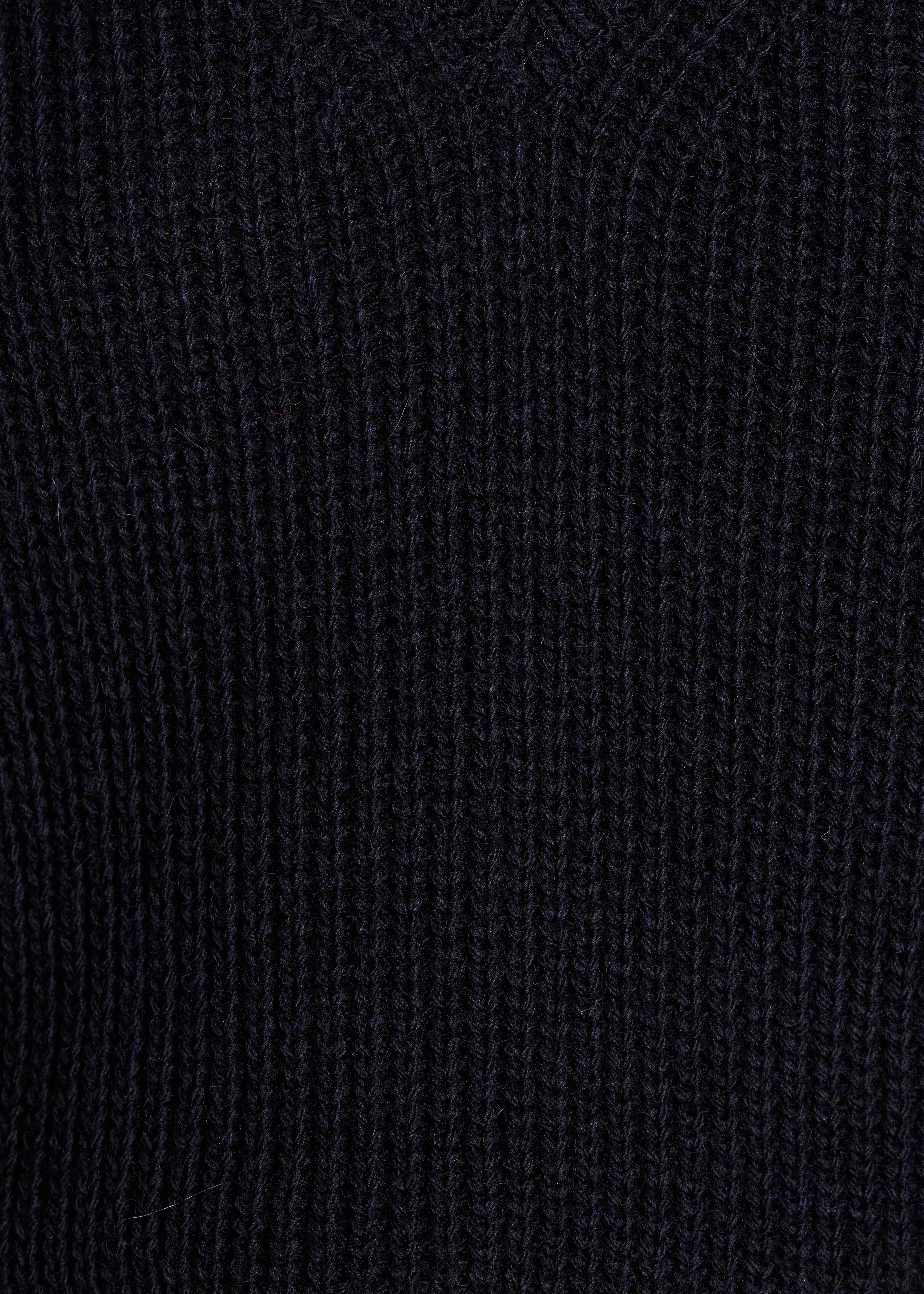 Navy blue V-neck sweater in beaded rib knit