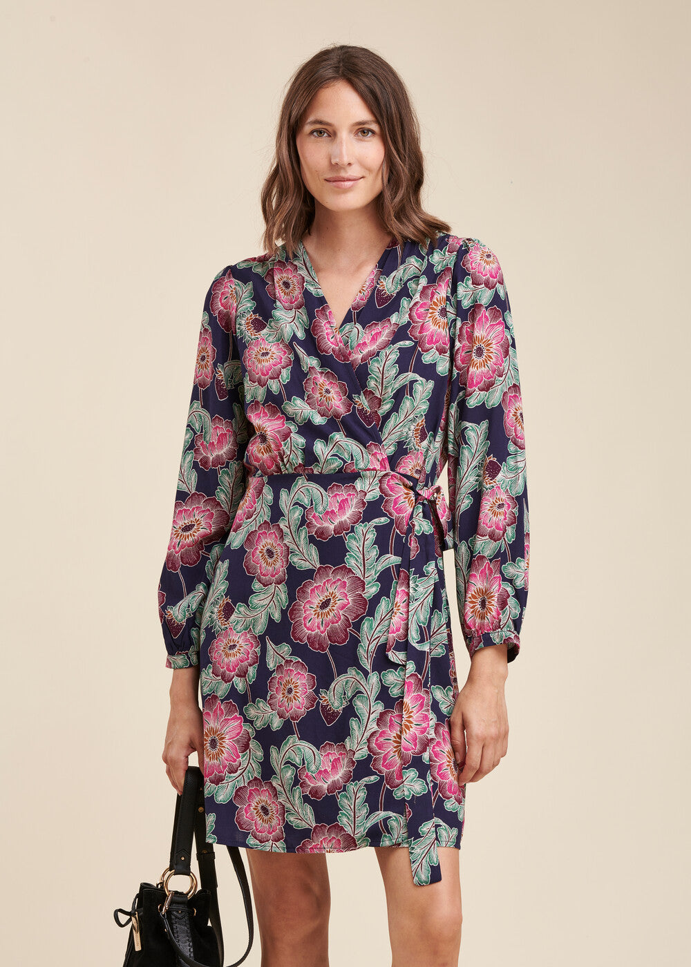 Short floral print wrap dress