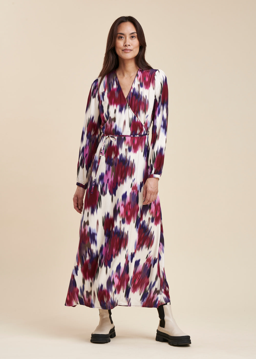 Ecovero long floral print viscose wrap dress