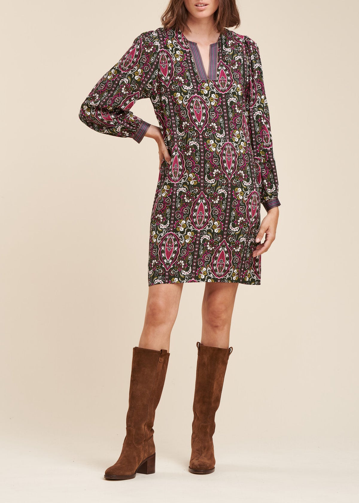 Ecovero short viscose dress with floral print
