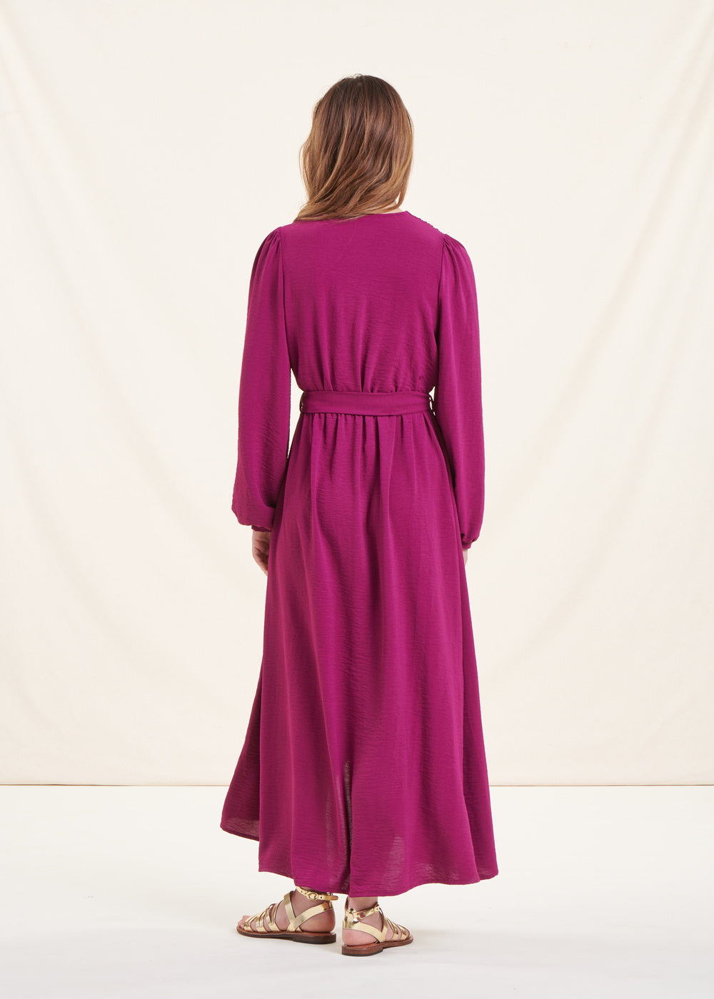 Purple long sleeve faux wrap maxi dress