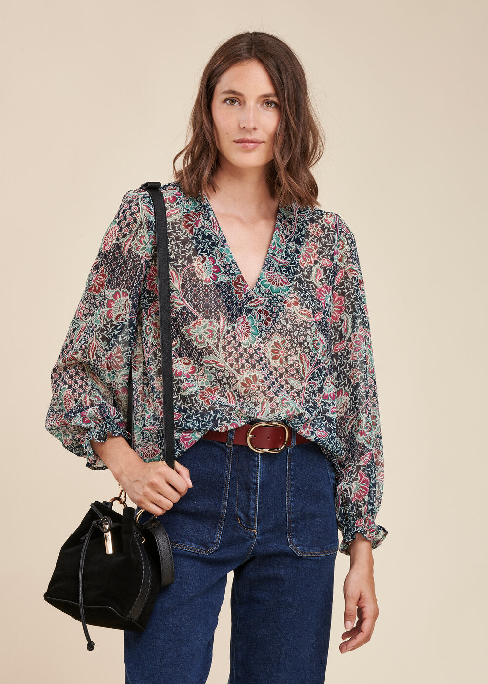 Top in printed recycled polyester voile