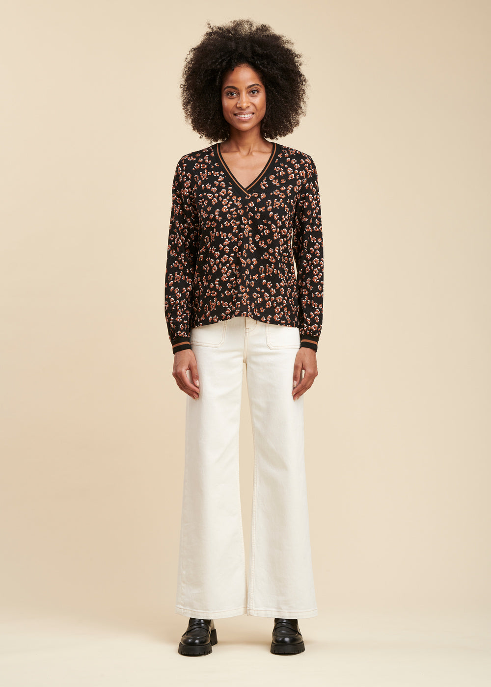 Top com estampa de leopardo de corte reto