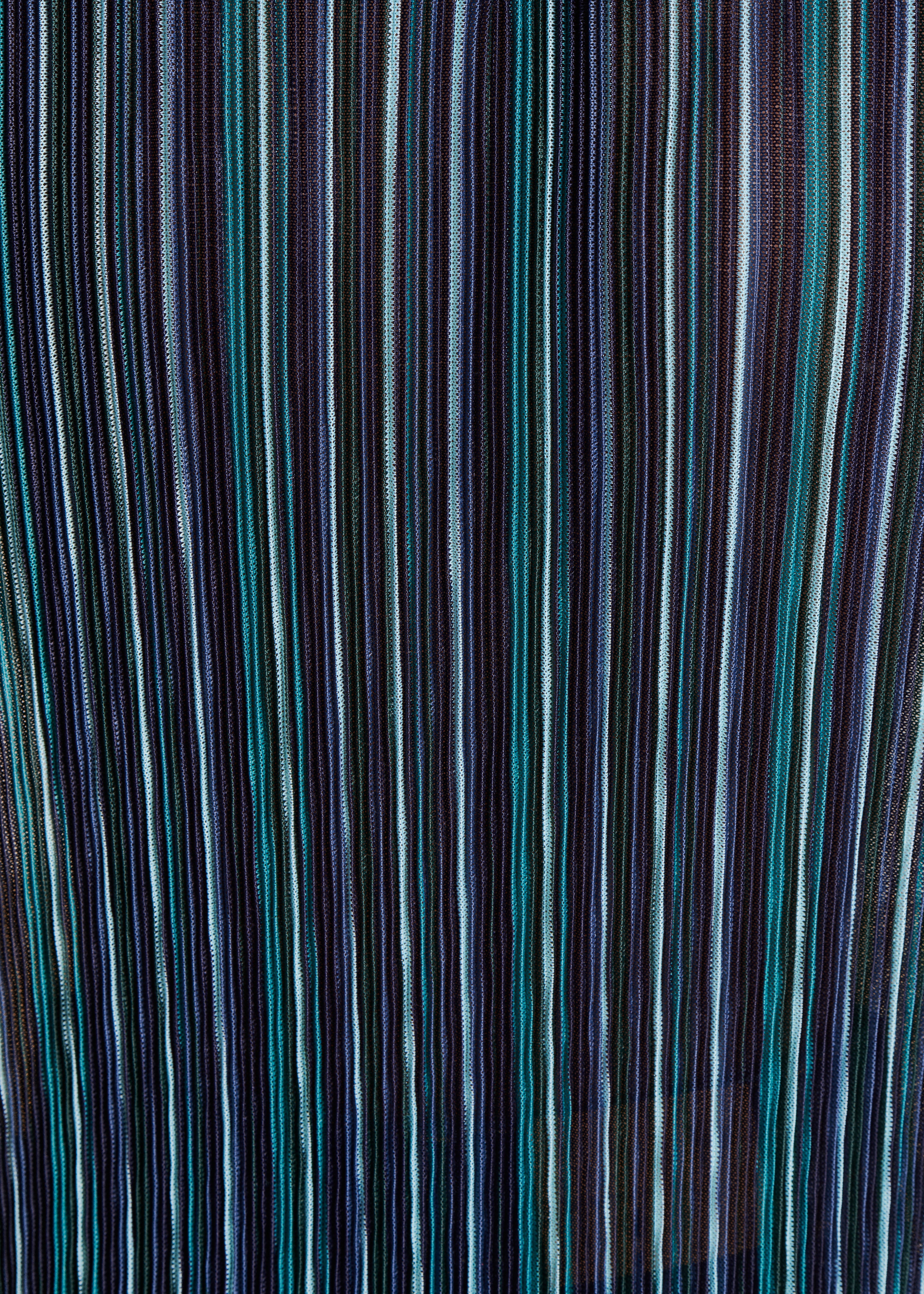 Blue T-shirt with multicoloured stripes