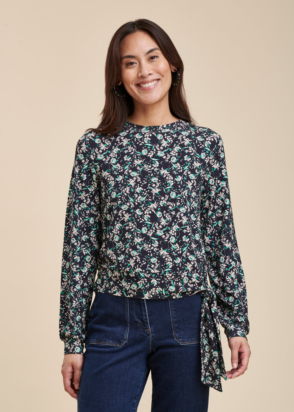 Camiseta larga Ecovero em jersey de viscose ecológica com estampa floral