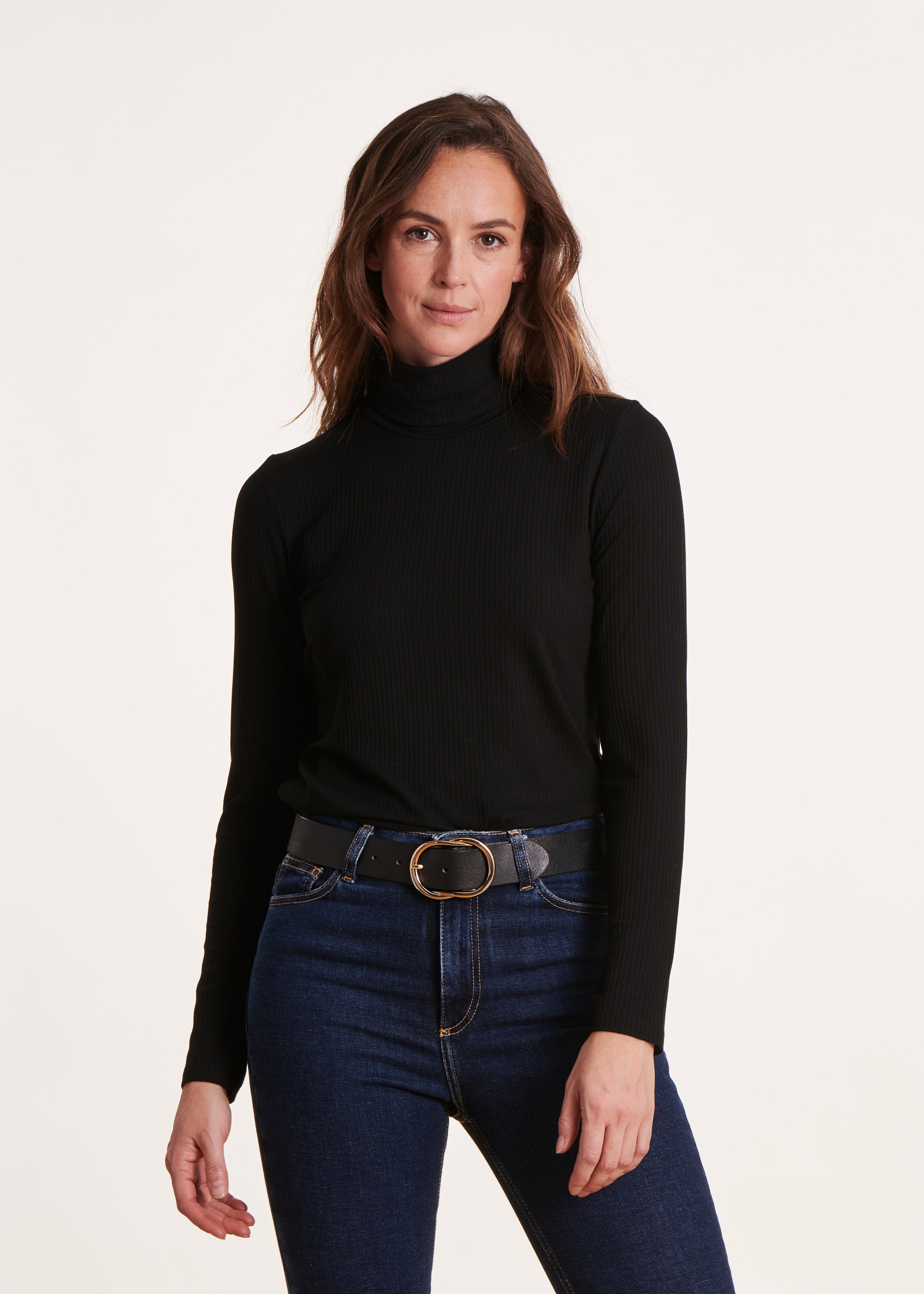 black fitted turtleneck t-shirt