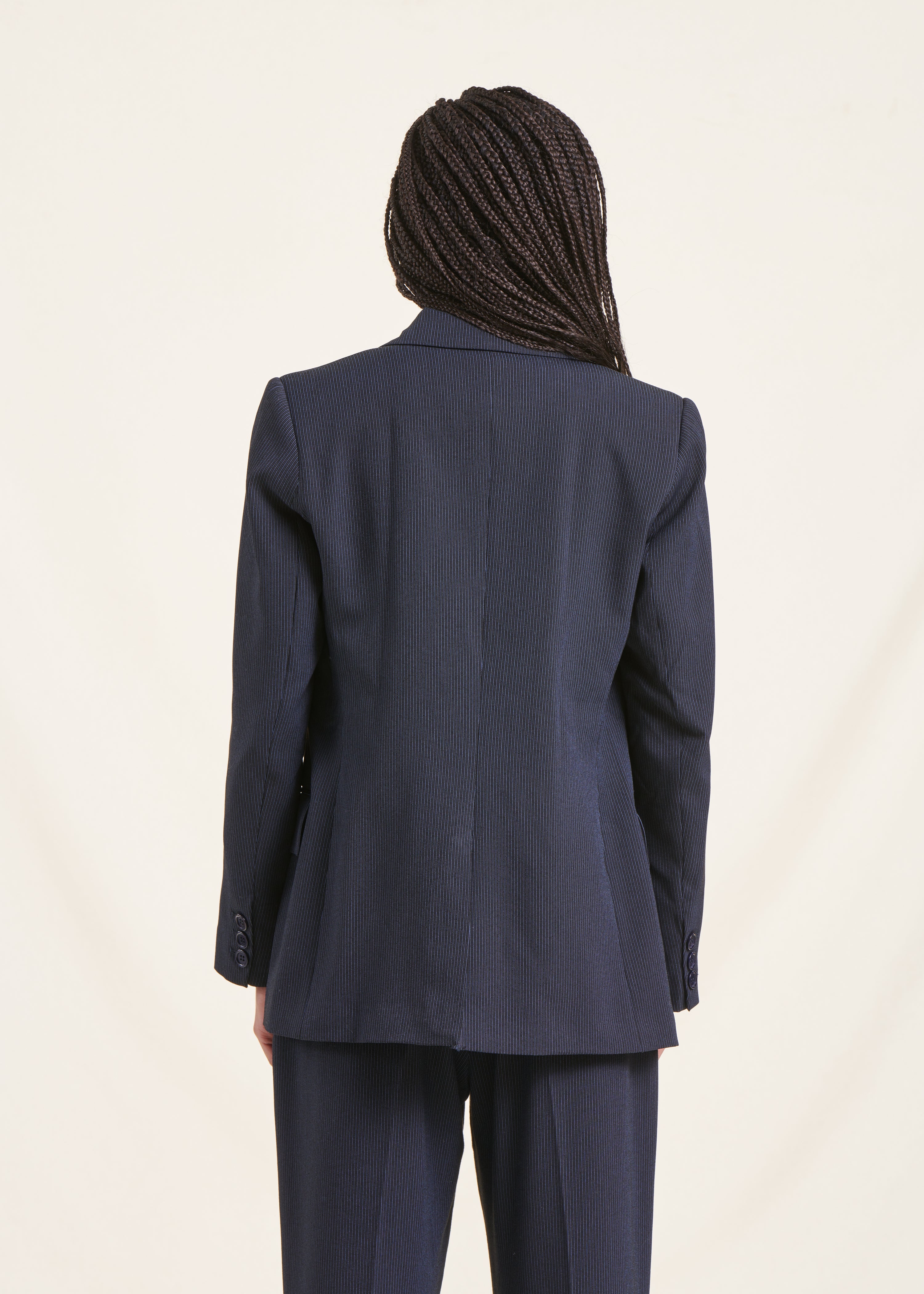 Double-breasted navy blue blazer