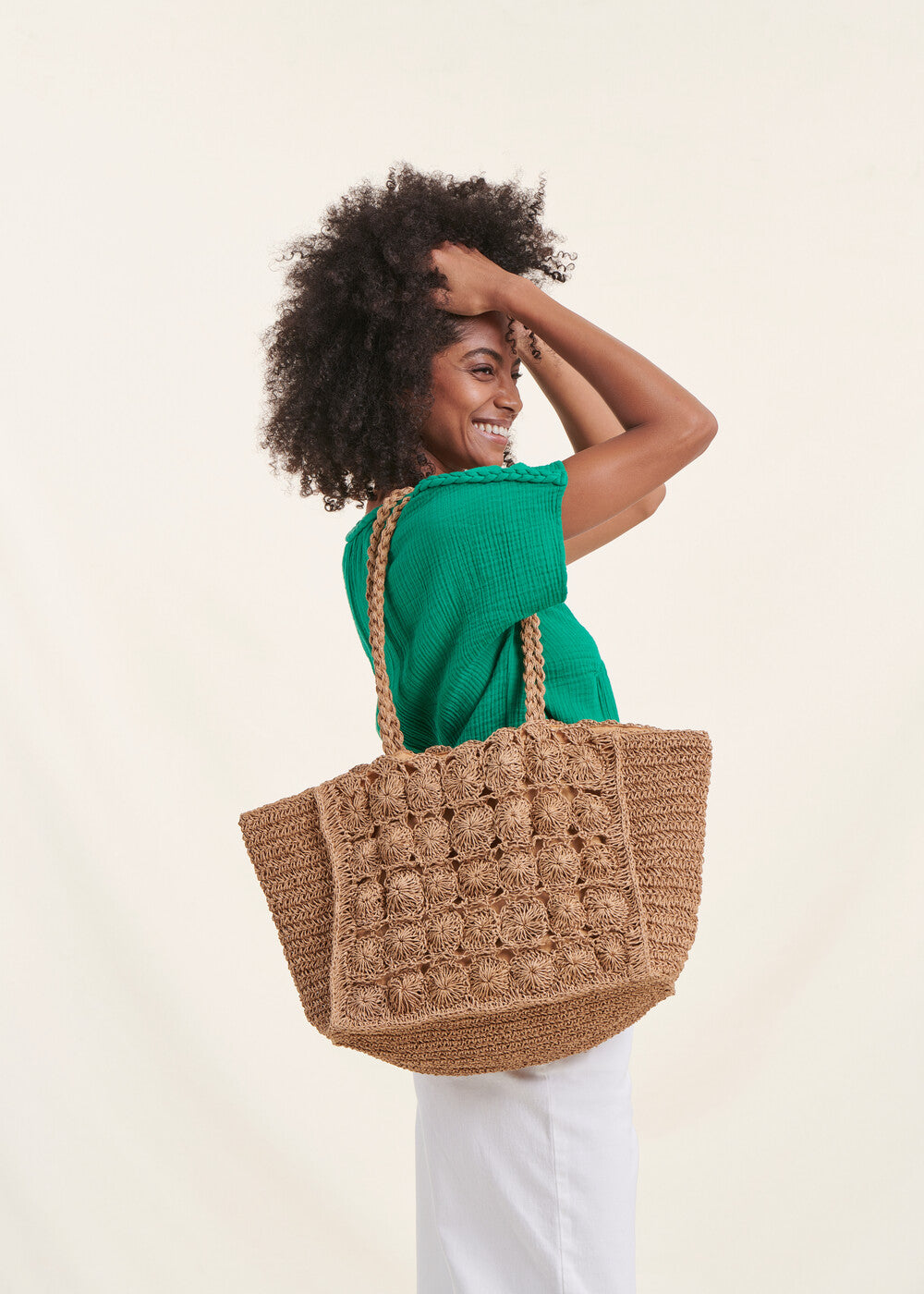 Beige raffia effect tote bag La Fee Maraboutee