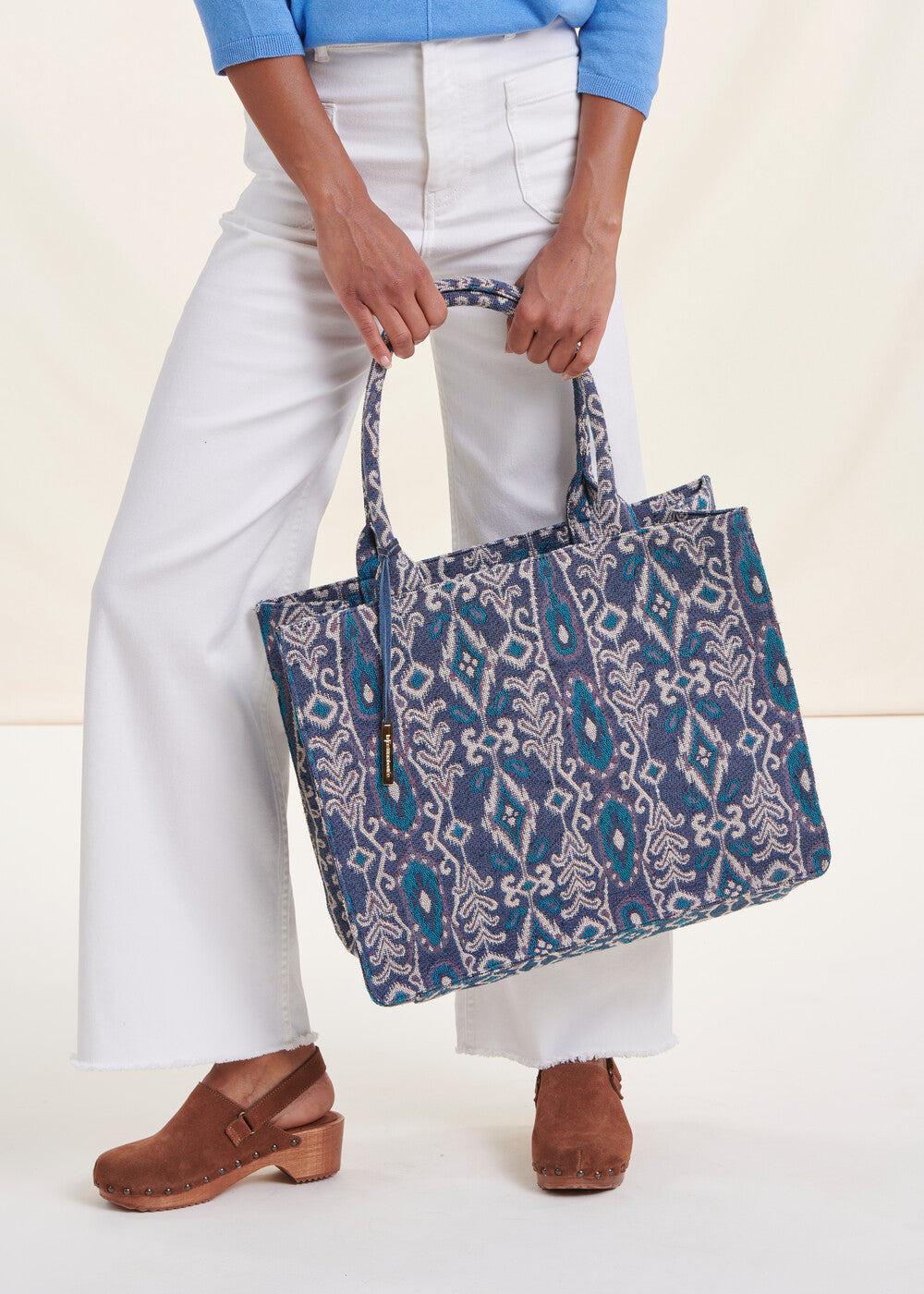 Sac cabas en jacquard bleu