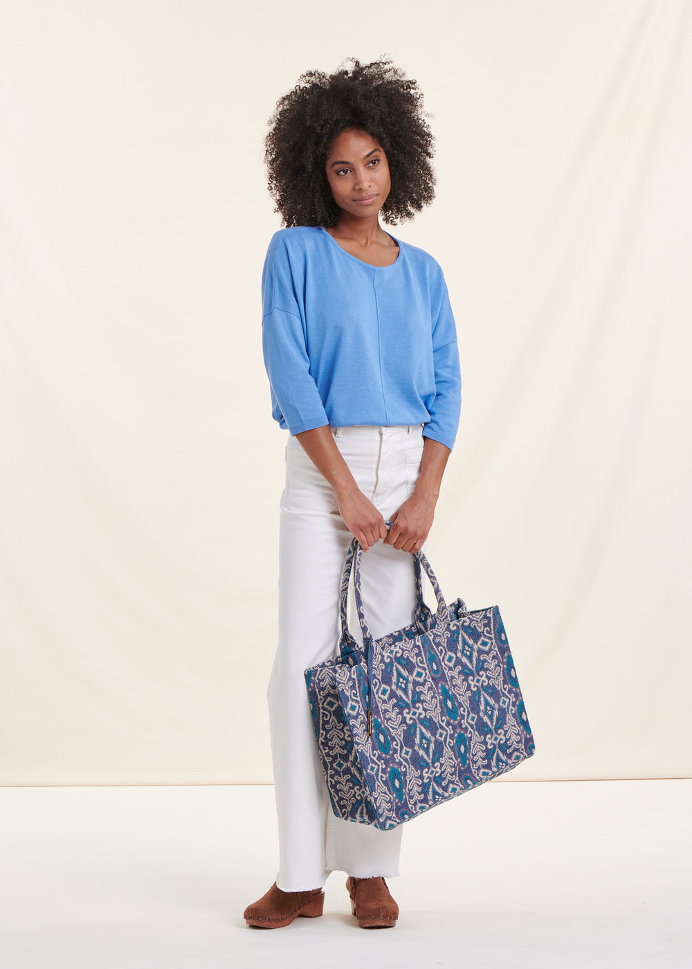 Sac cabas en jacquard bleu