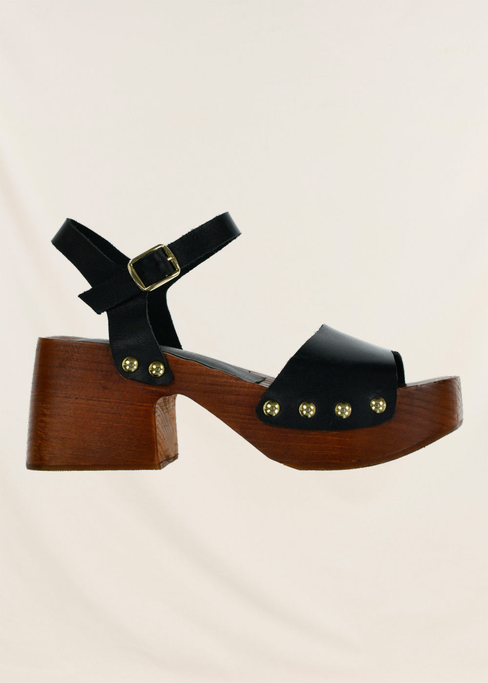 Black wooden sole sandals