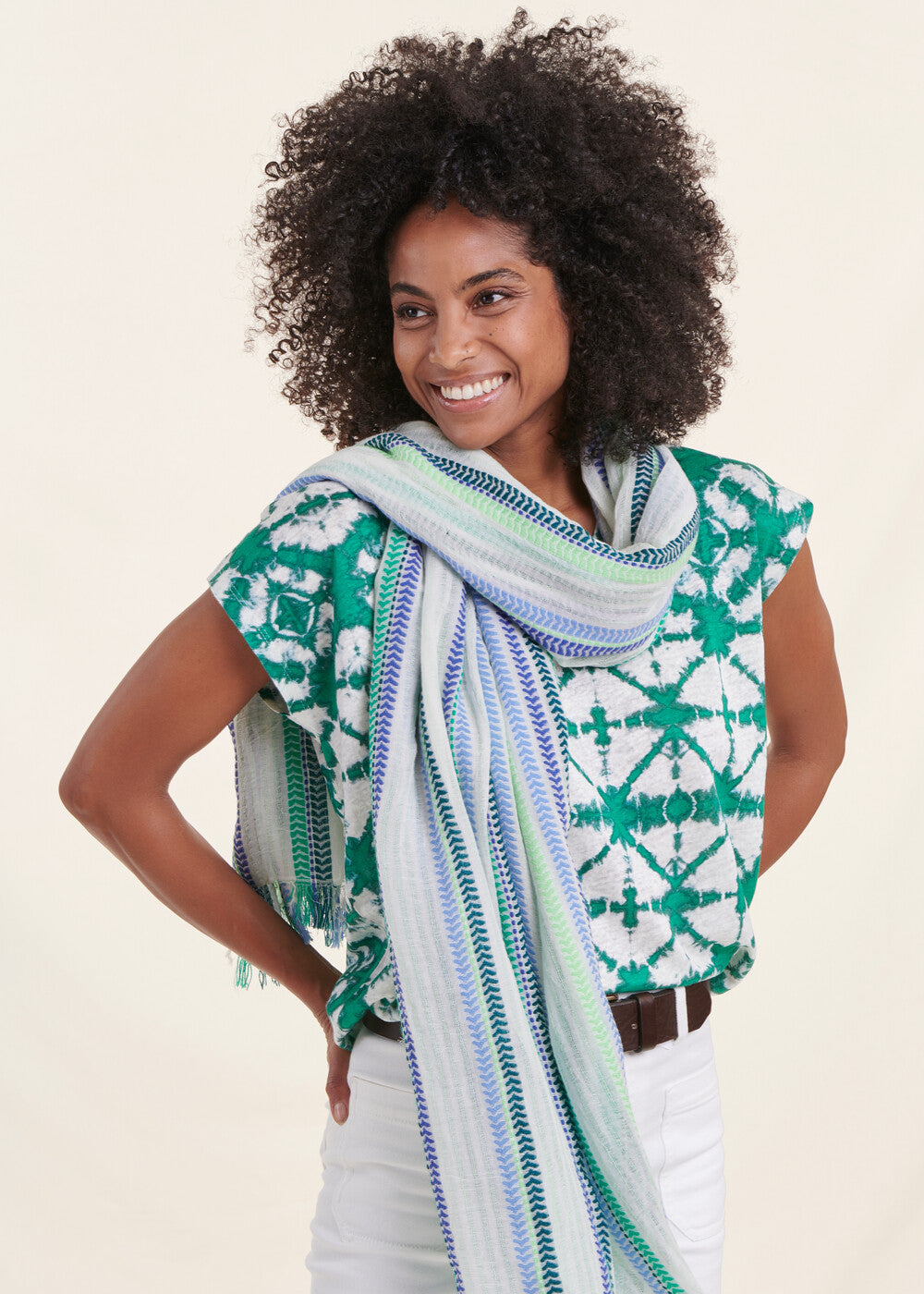 Foulard rayé multicolore en coton