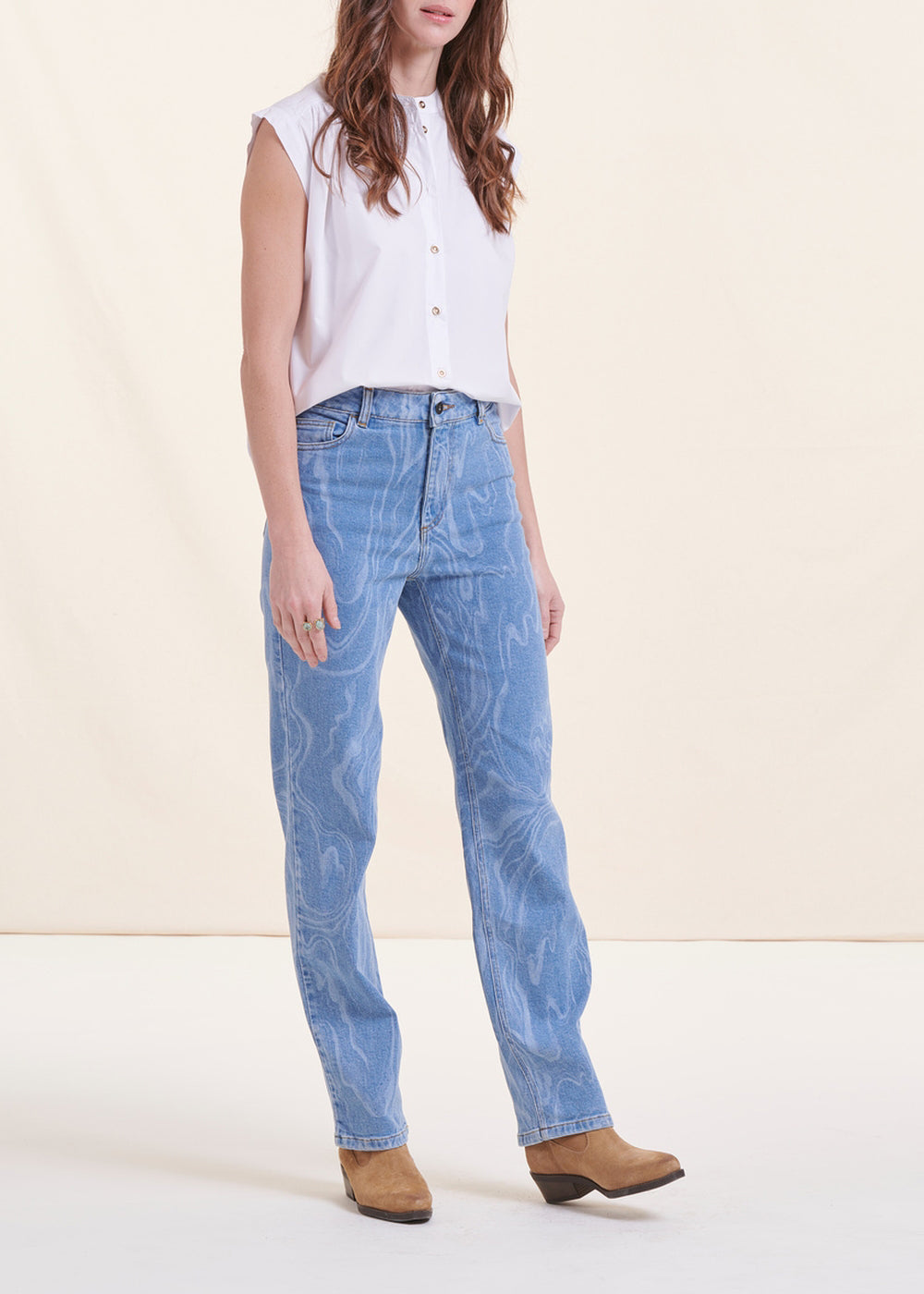 Chemise blanche unie en popeline de coton col mao