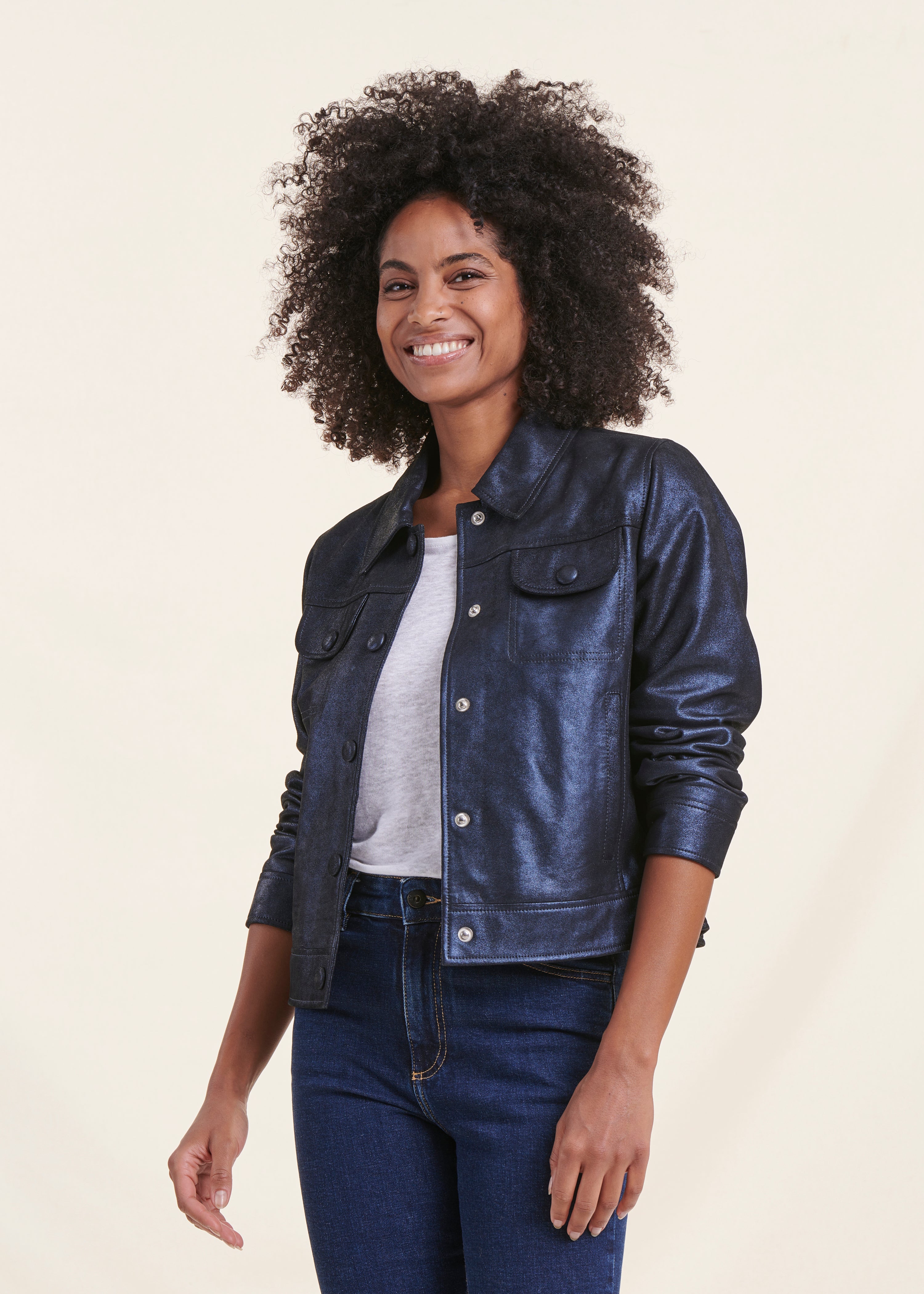 Navy blue leather jacket