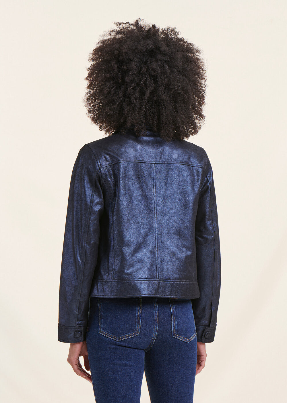 Jaqueta de couro azul marinho