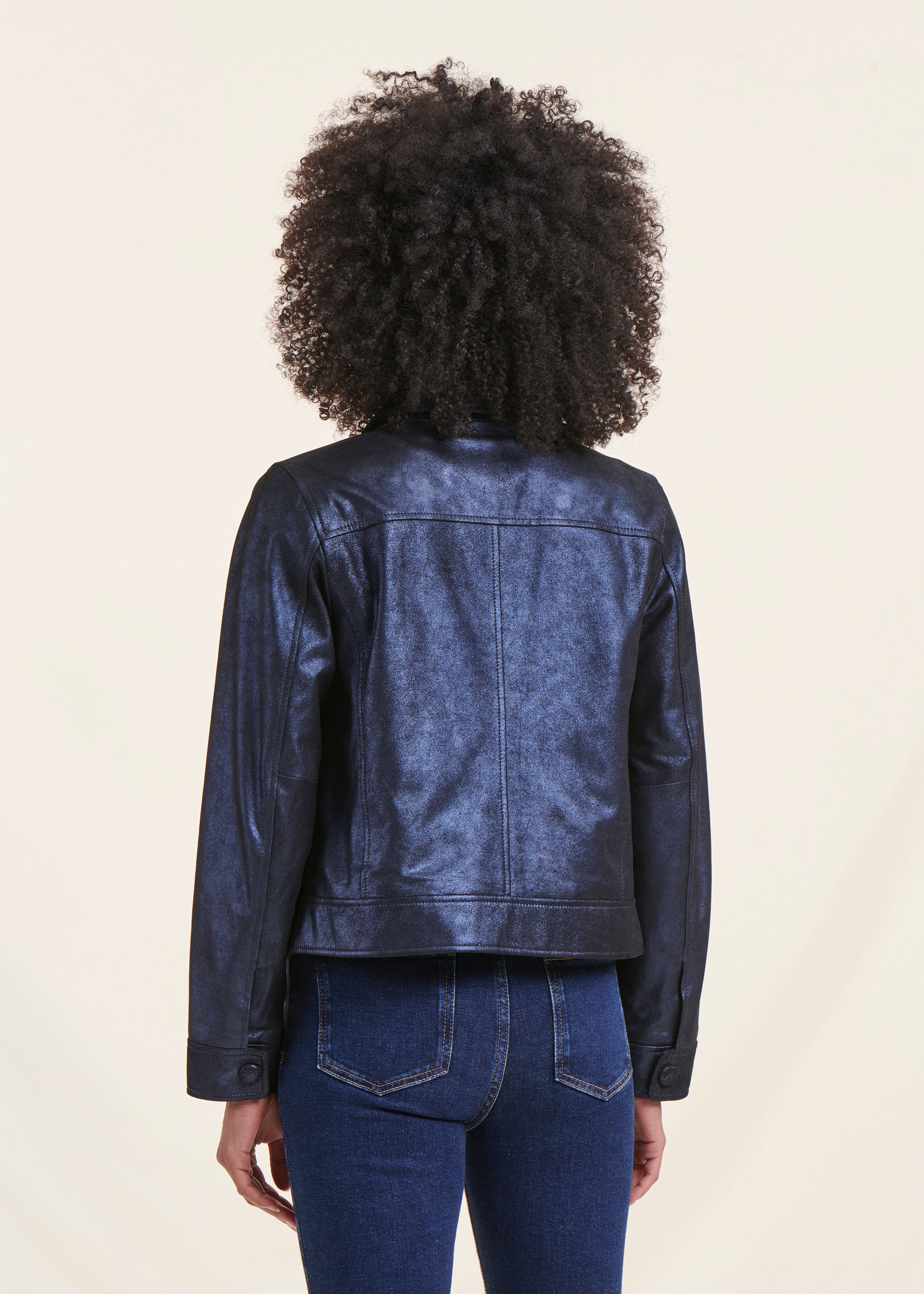 Navy blue leather jacket