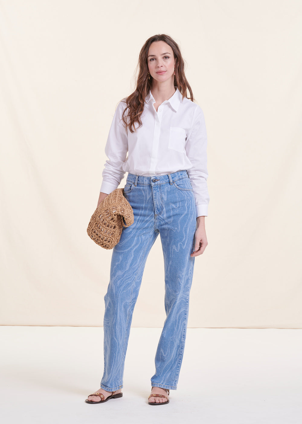 Straight-fit jeans met print van biologisch katoen