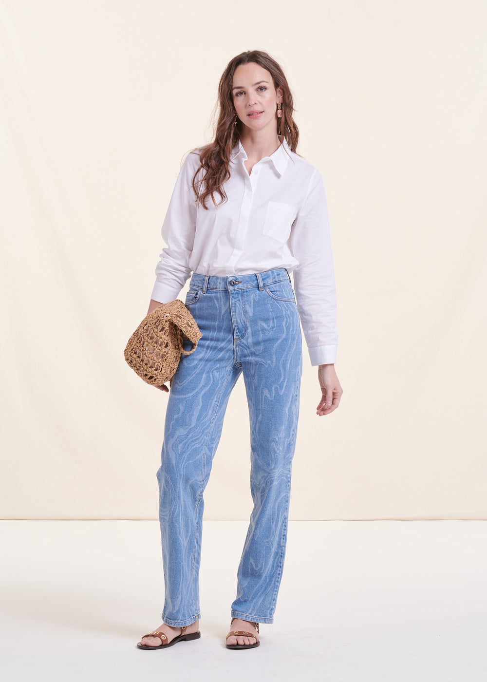 Straight-fit jeans met print van biologisch katoen