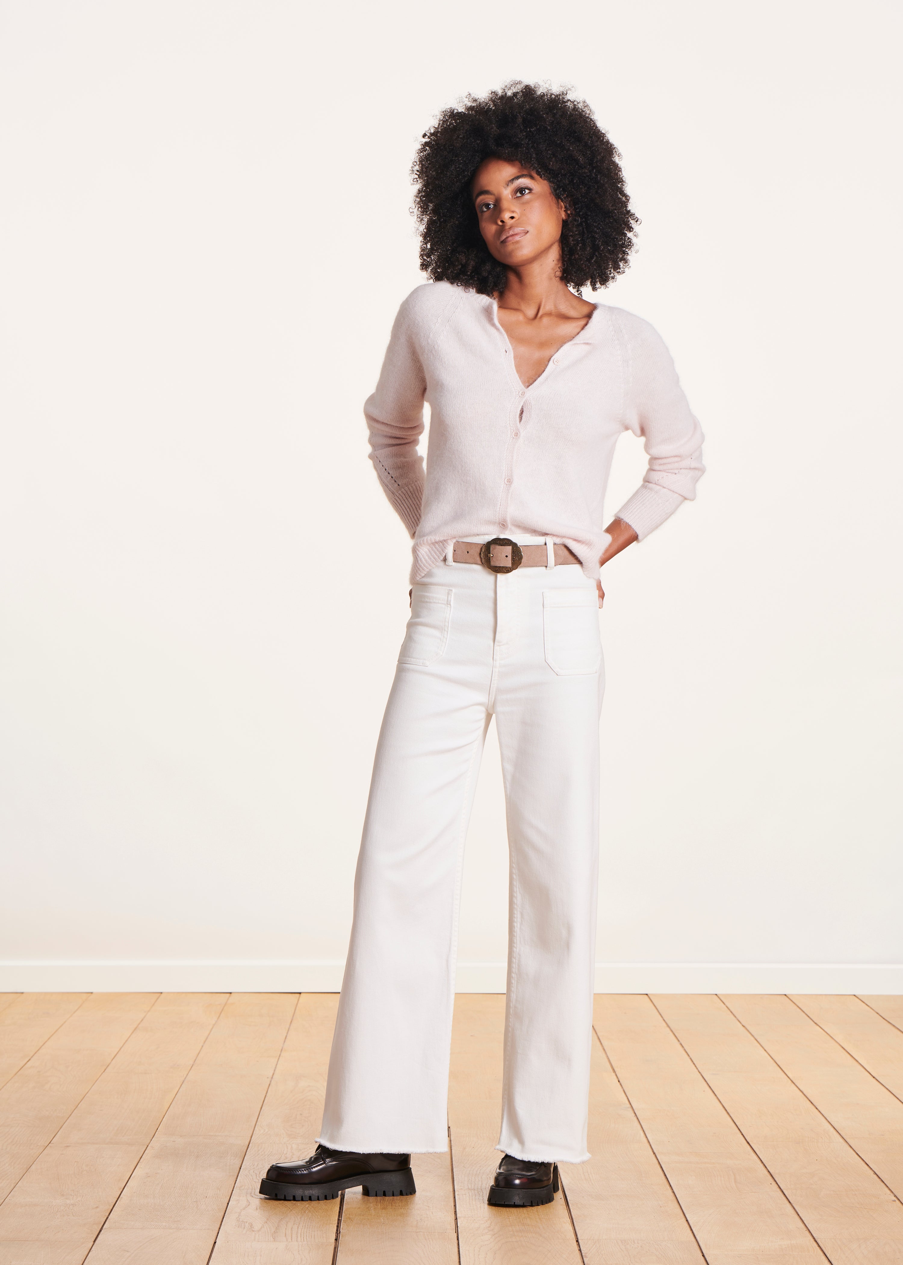 Jean flare blanc taille haute en coton biologique