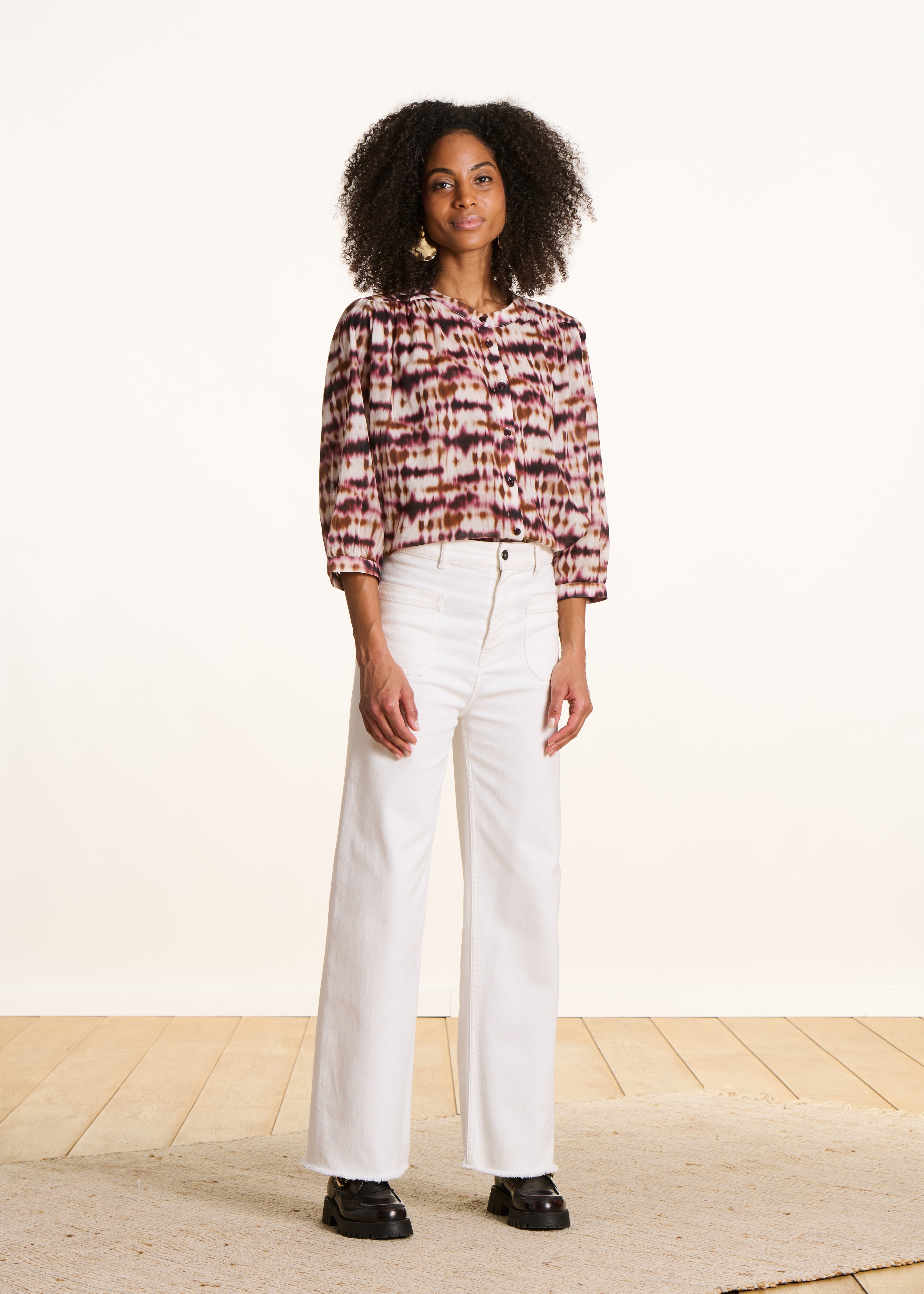 Jean flare blanc taille haute en coton biologique