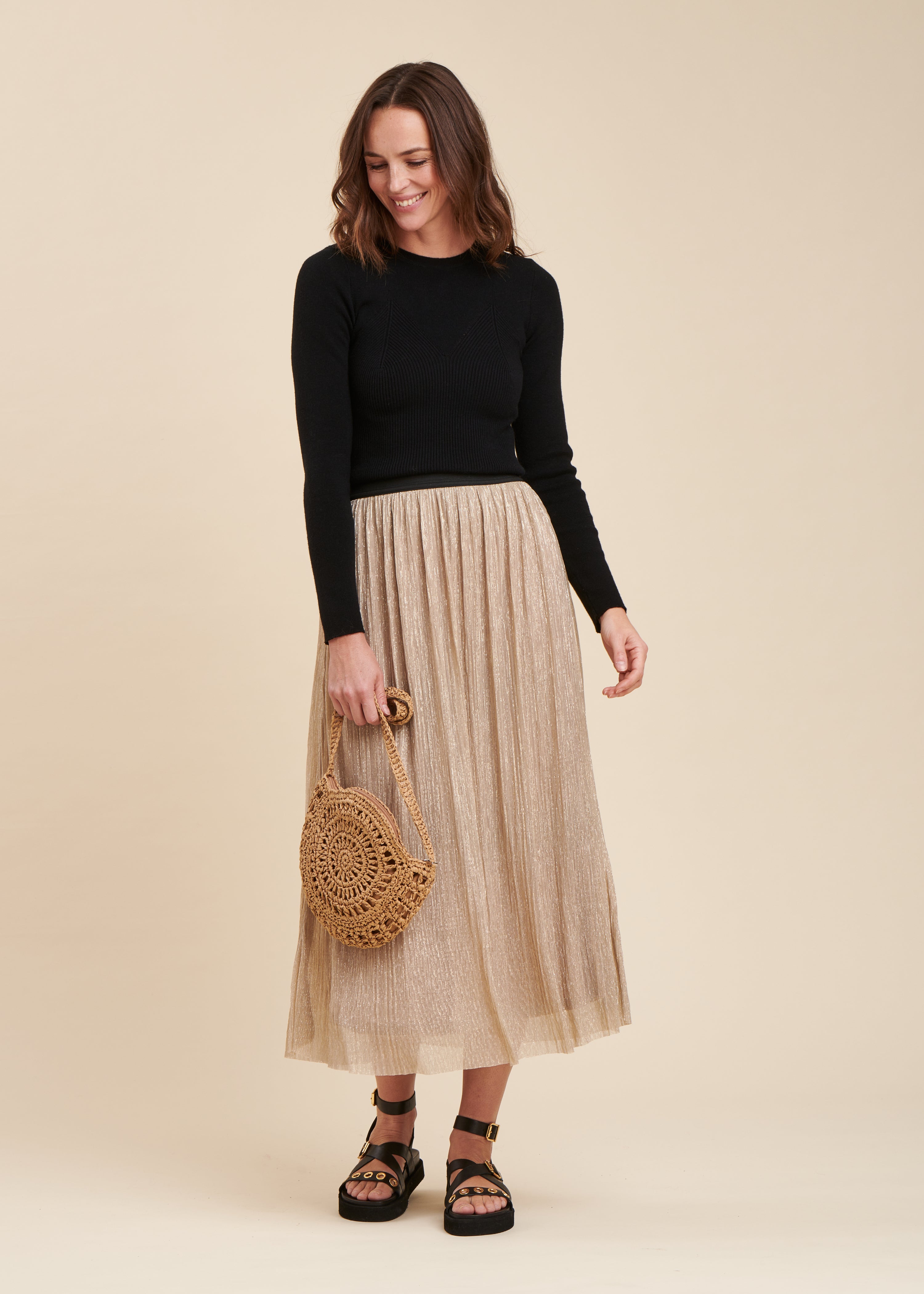 Gold sequin maxi skirt with elastic waist