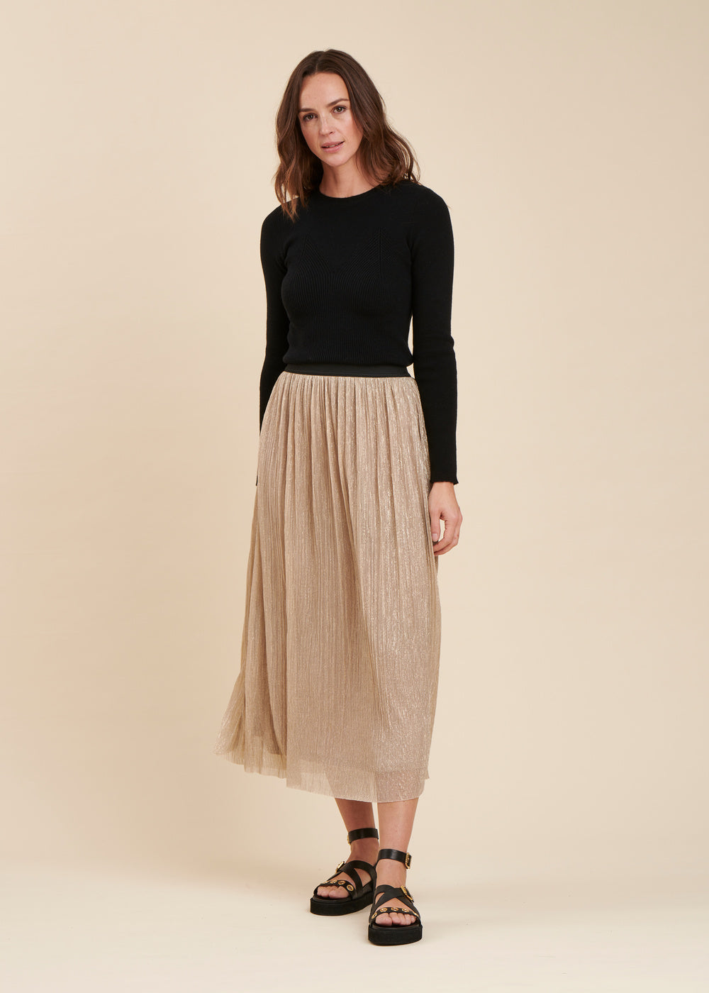 Gold sequin maxi skirt with elastic waist La Fée Maraboutée