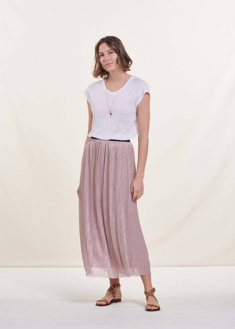 Long pink sequin skirt with elastic waist