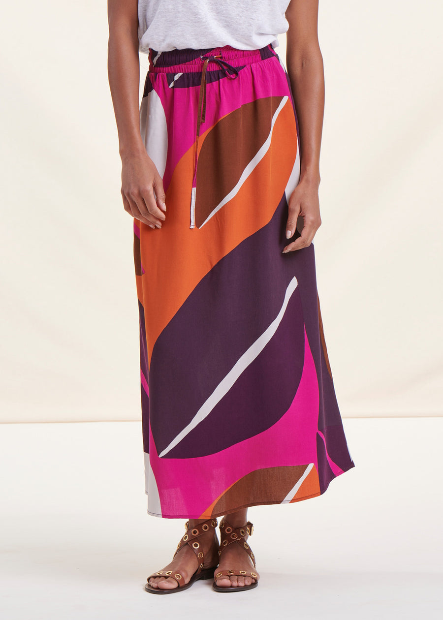 La Fée Maraboutée Pleated mid-length skirt in blue and beige print