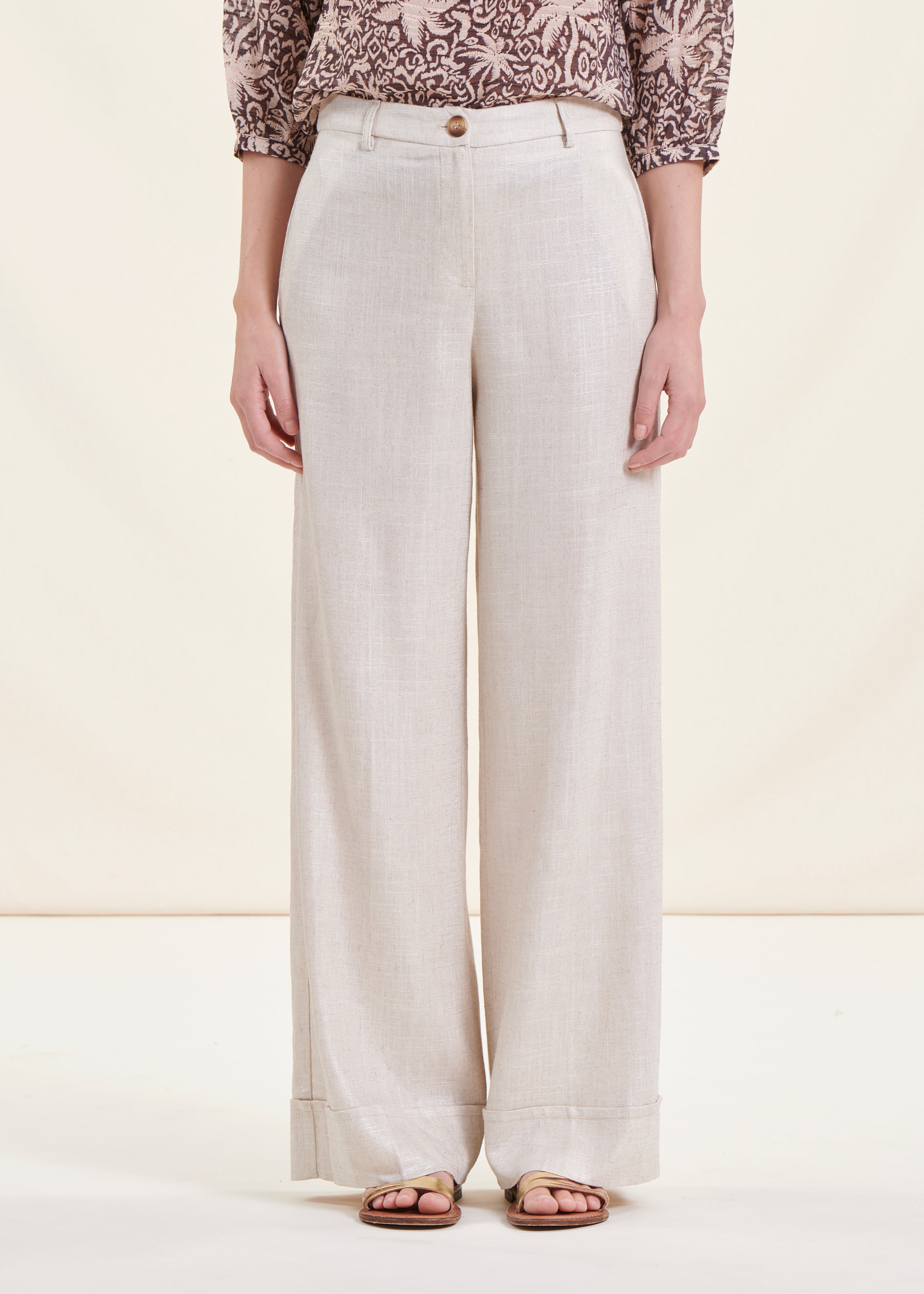 Ecru straight linen pants