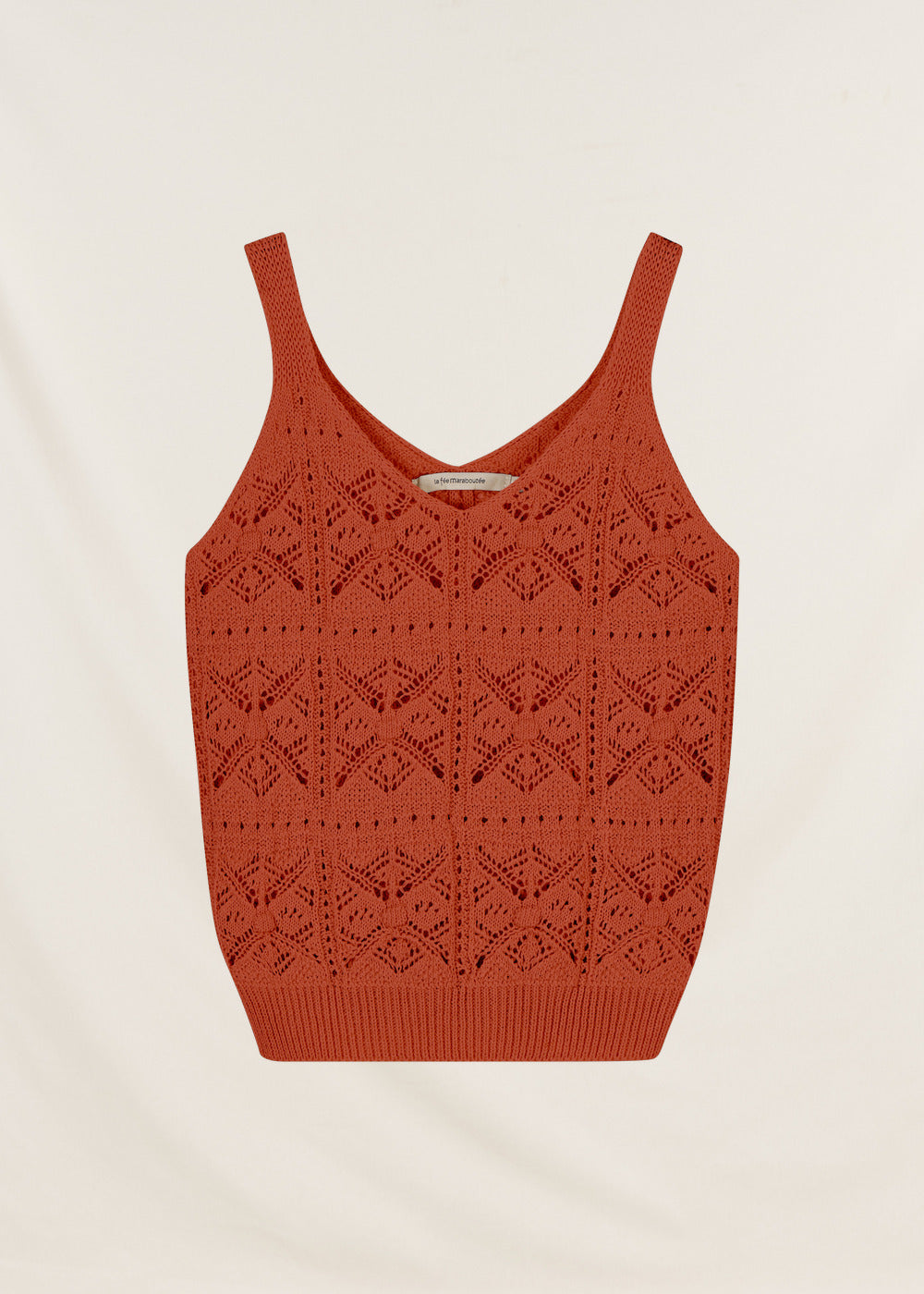 Orange crochet knit V-neck tank top