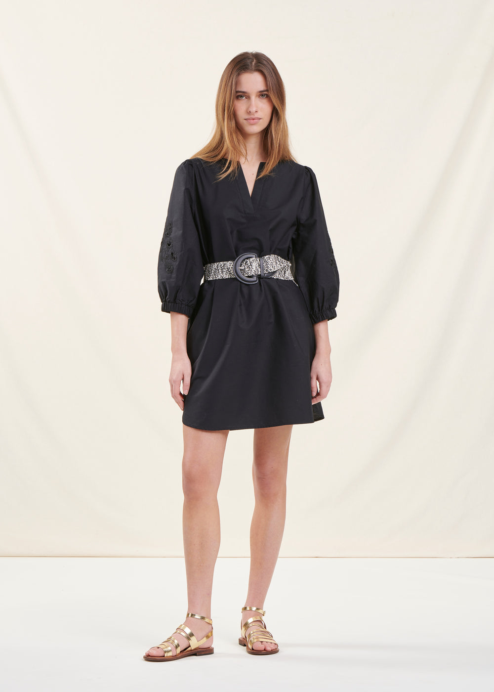 Robe courte ample noire en coton