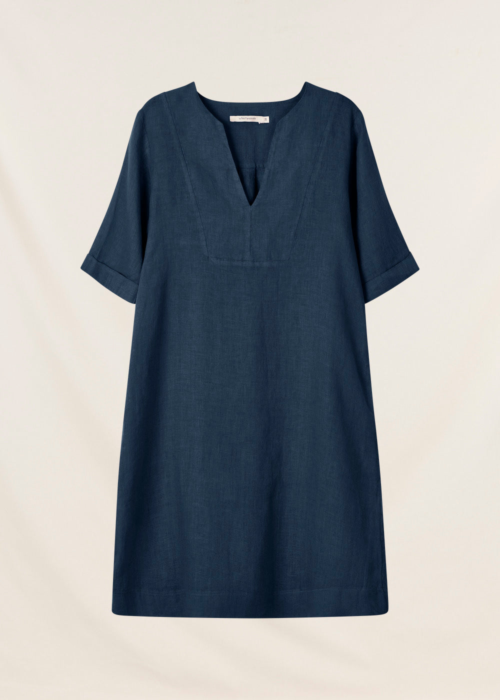 Short petrol blue linen dress