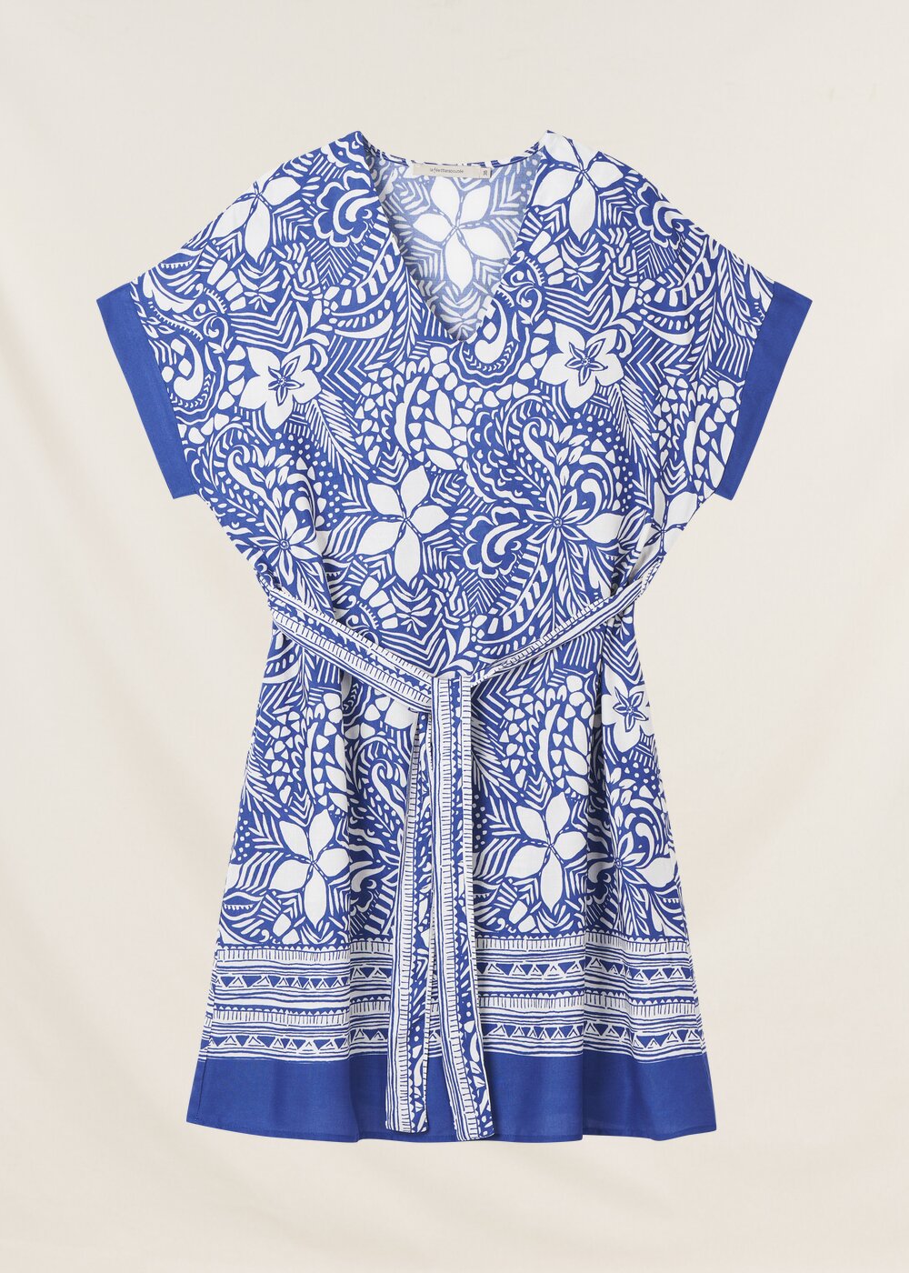 Korte blauwe bloemenjurk met korte mouwen La Fée Maraboutée