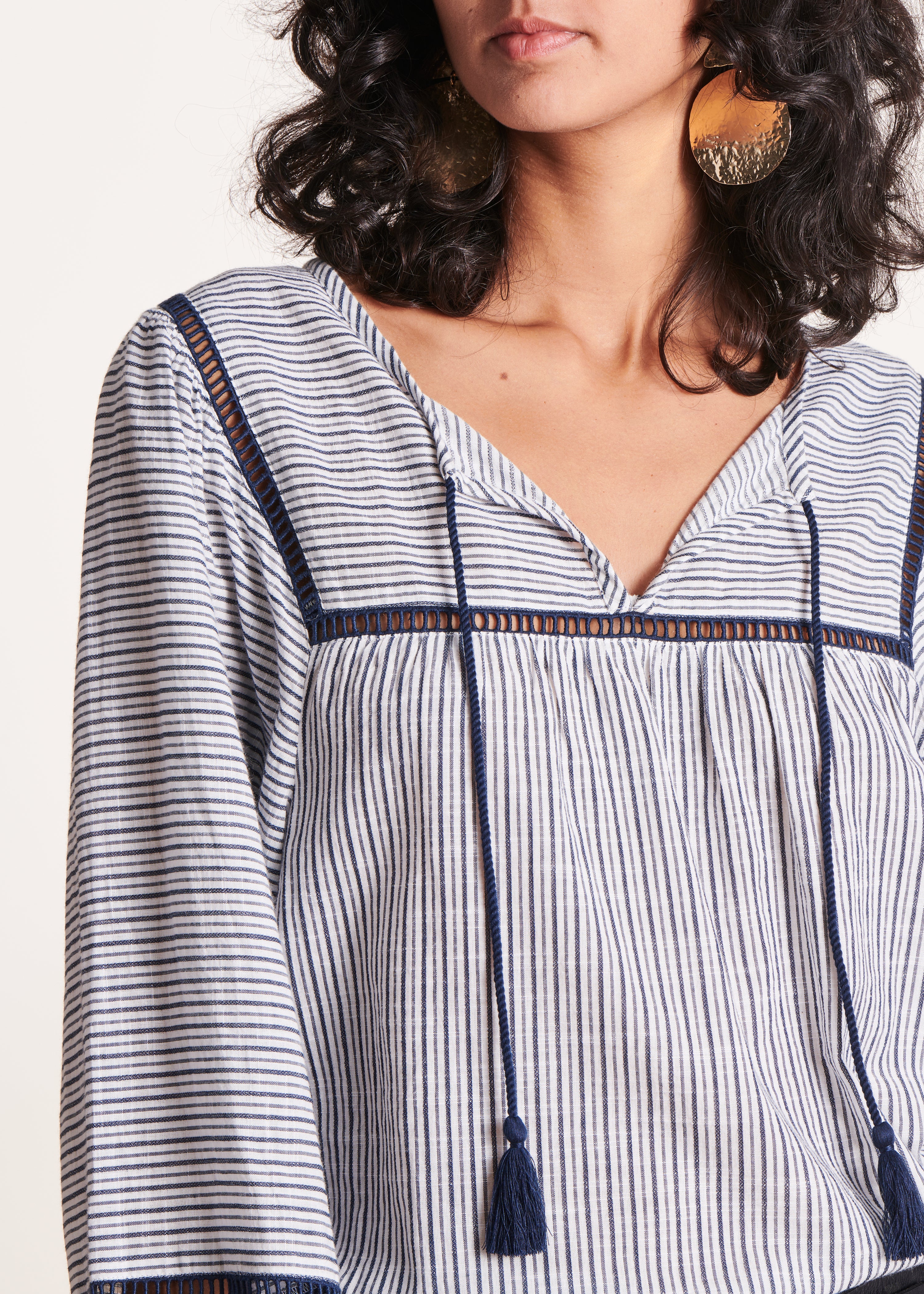 Loose blue top in organic cotton, long sleeves