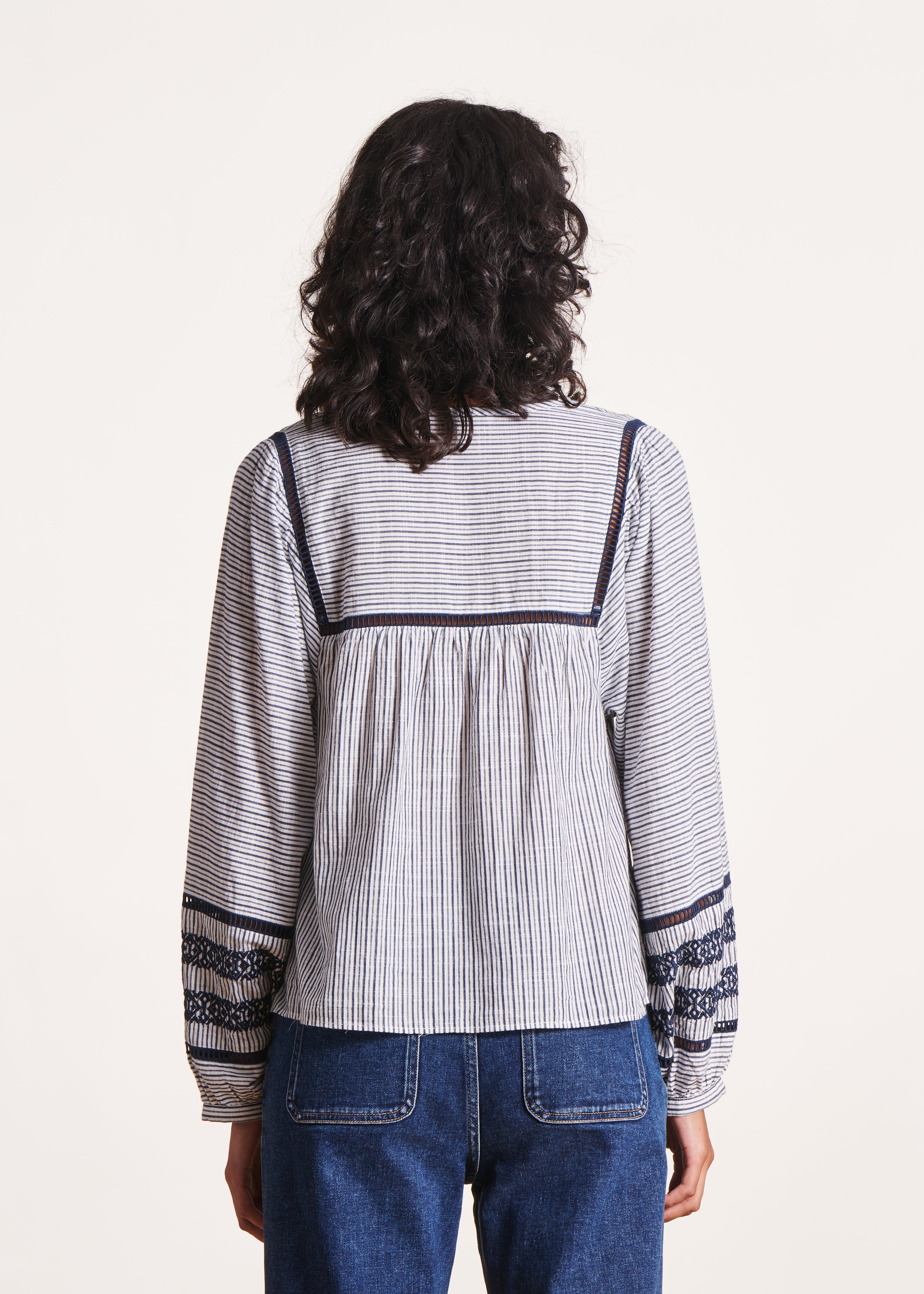 Loose blue top in organic cotton, long sleeves