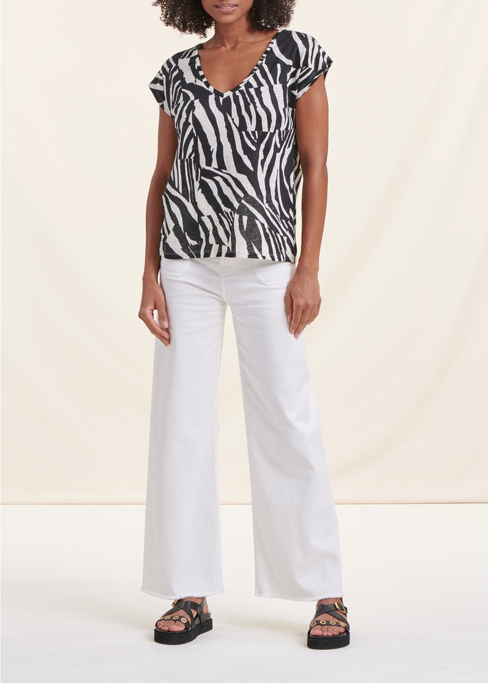 T-shirt en lin manches courtes imprimé zèbre