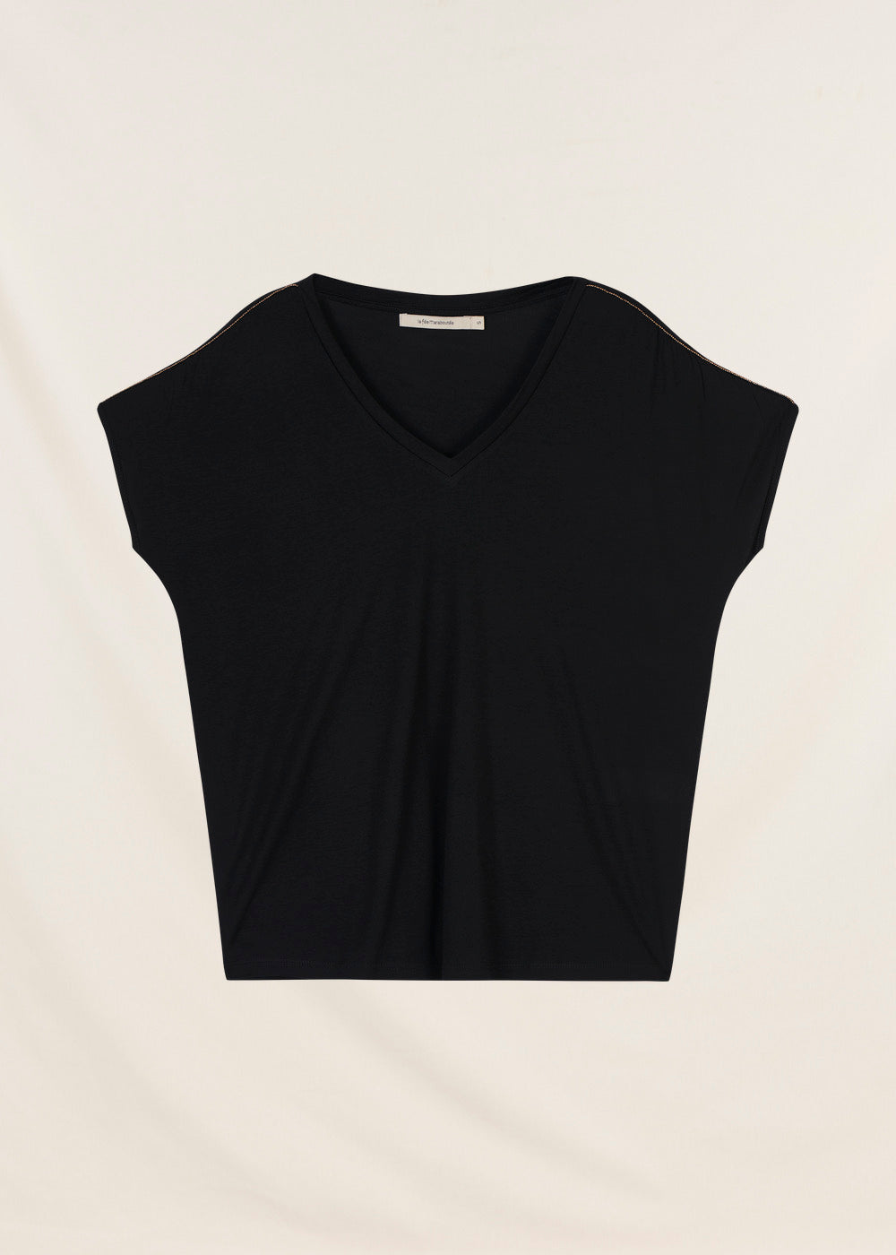 Zwart lyocell T-shirt met V-hals en korte mouwen